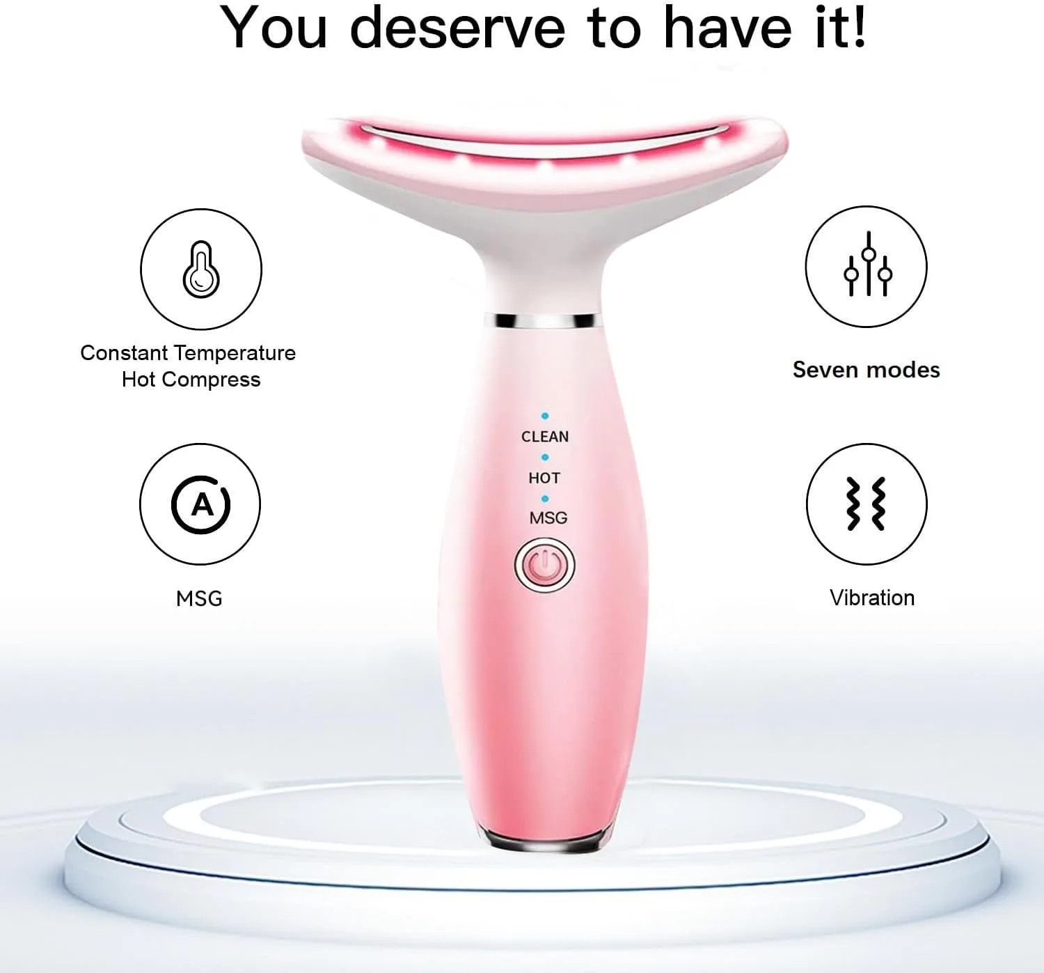 Face Massager -7 Color Red-Light-Therapy for Face and Neck for Wrinkles, Double Chin, Vibrating Facial Massage (Pink)