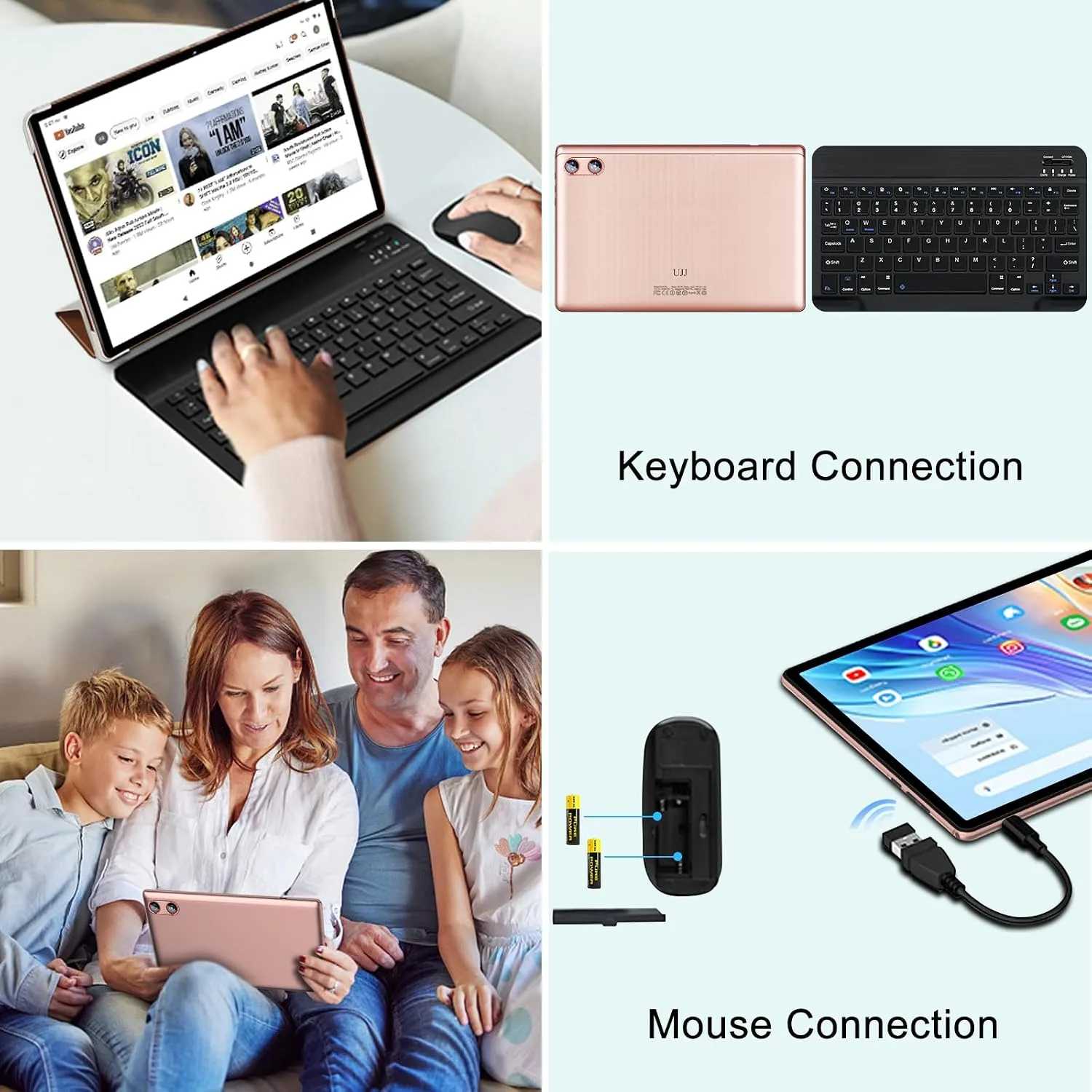 Android Tablet with Keyboard 30GB+64GB+1TB, Tablet 10 Inch Octa-Core Electronics Tablets, Gemini AI, 6000mAh, HD IPS Display, 5G WiFi, Widevine L1, Split Screen - Rose Gold