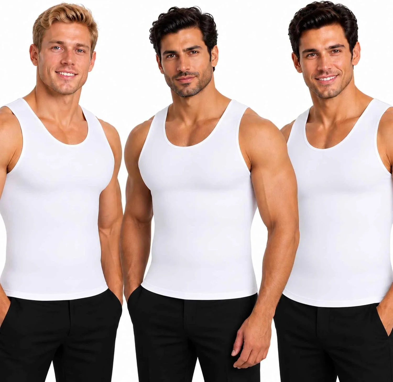 Insta Slim - Made in USA 3 Pack Compression Muscle Tank Body Shapers for Men. Back Support, Slimming Shapewear Undershirt