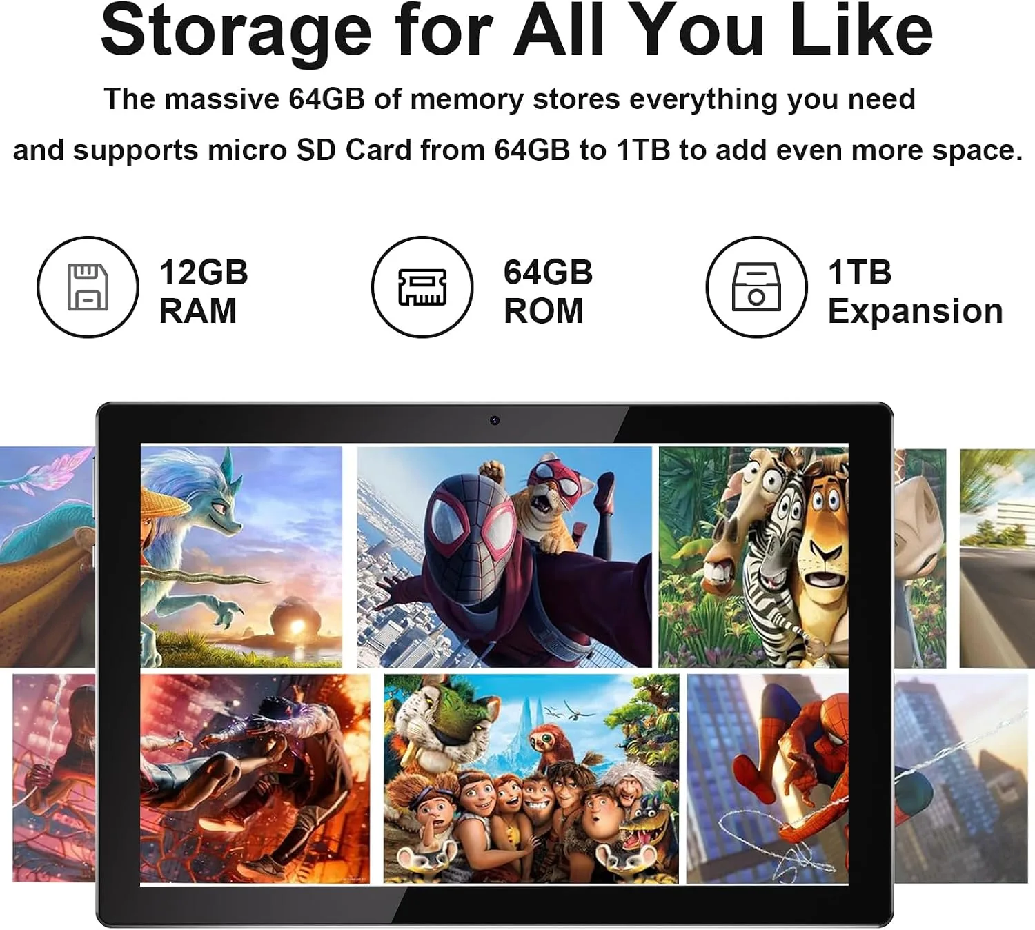 10 Inch Tablet Android Tablets 64GB 12GB RAM 10" Android Tablet Supports 1TB Expansion Dual Camera 6000mAh Long-lasting battery WiFi-6 Tableta 2 IN 1 Tablets with Bluetooth Mouse Case Stylus Keyboard