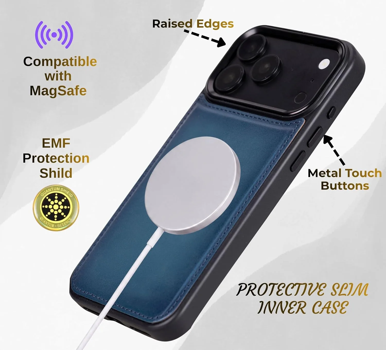 VENOULT Wallet Case for iPhone, Full Grain Genuine Turkish Leather, Magnetic Detachable, RFID 4 Card Slots, Business Style, Compatible with MagSafe (Admiral Blue, iPhone 17 Pro)
