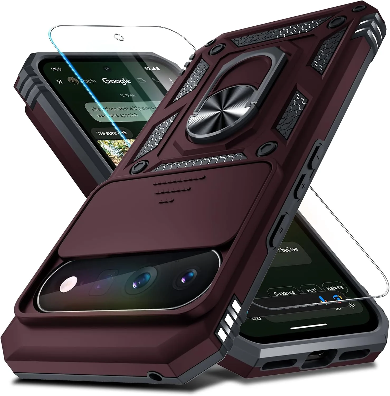 for Google Pixel 11/11 Pro Case Built in Slide Camera Cover,Wine Red