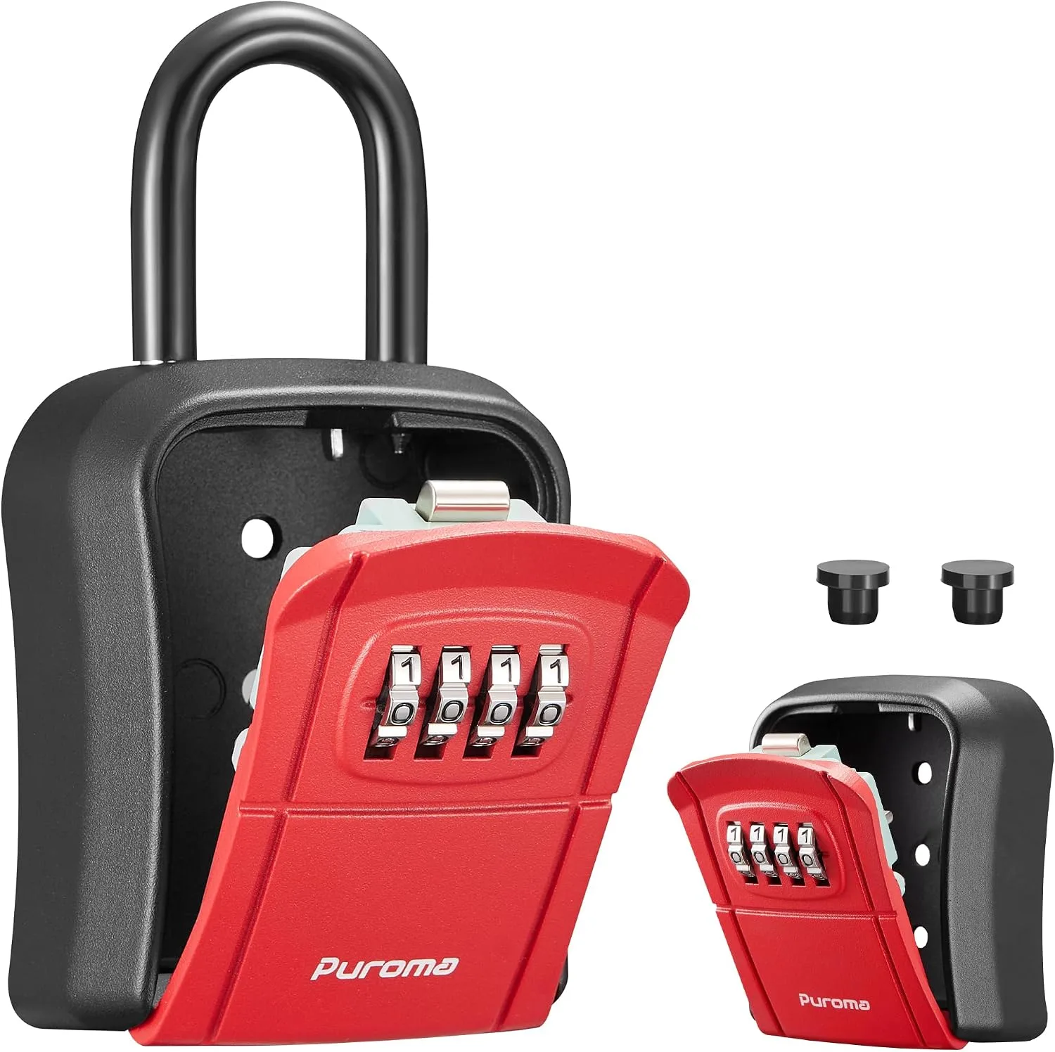 Puroma Key Lock Box Outdoor 4 Digit Code Combination Lockbox House, 1 Red