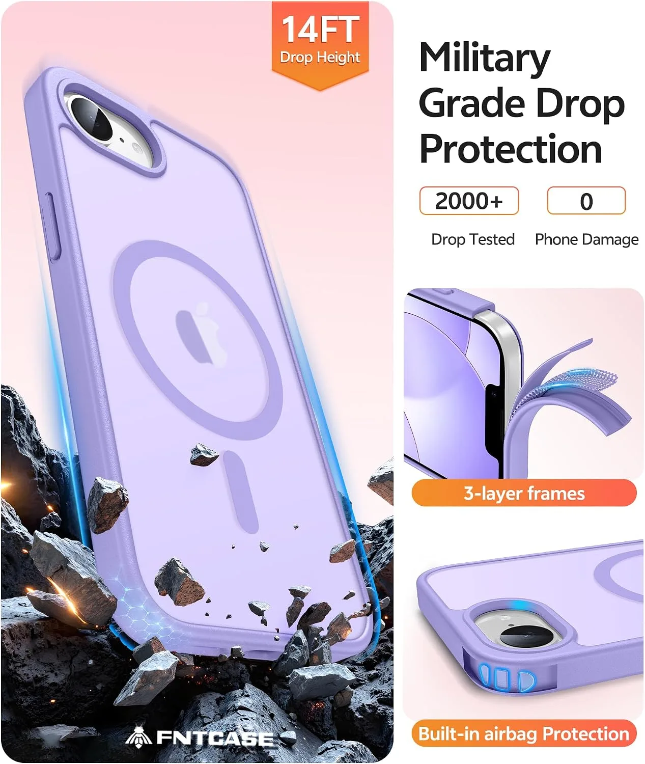 FNTCASE for iPhone 17e/ 16e Case, Fit for Magsafe, Light Purple