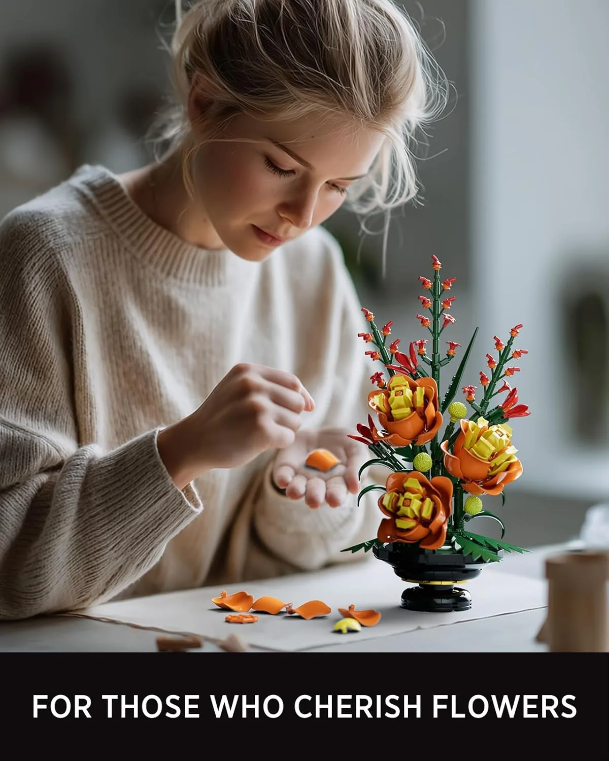 Nifeliz Brilliant Rose Flower Building Set, Bloom Up Series, NF10397