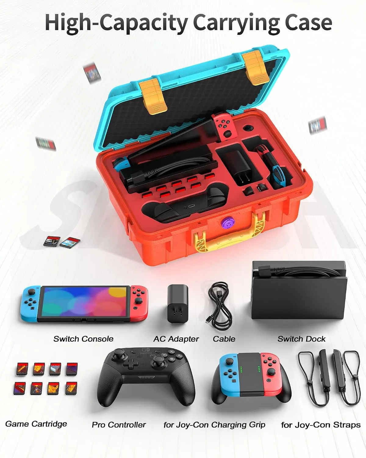 DEVASO Carrying Case for Nintendo Switch/Switch OLED, Professional Deluxe Waterproof Travel Bag Soft Lining Hard Case for Nintendo Switch OLED Model (2021) Console Pro Controller & Accessories
