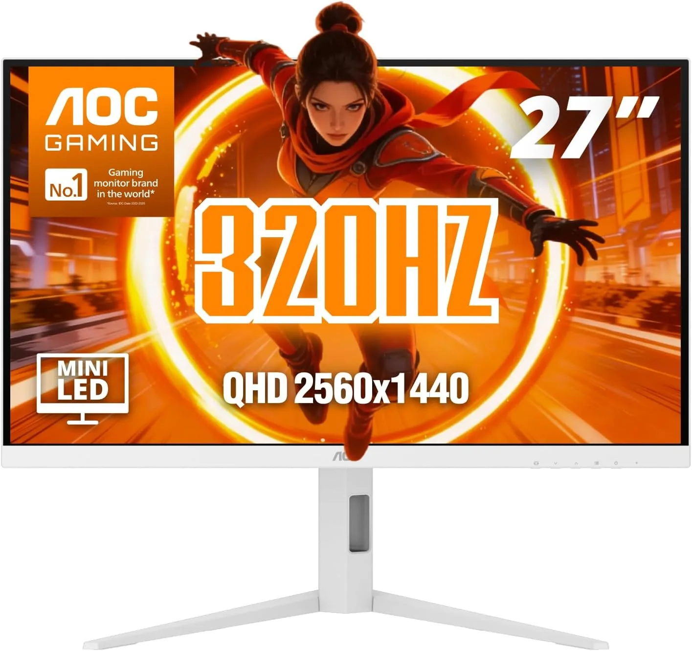 AOC 27 Inch Gaming Monitor QHD 320Hz Mini-LED HDR1000, White, Q27G4SLM/WS