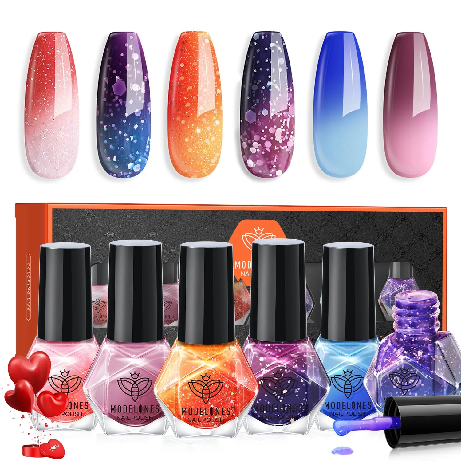 modelones Color Changing Nail Polish Set, 6 Colors Pink Blue Purple Neon