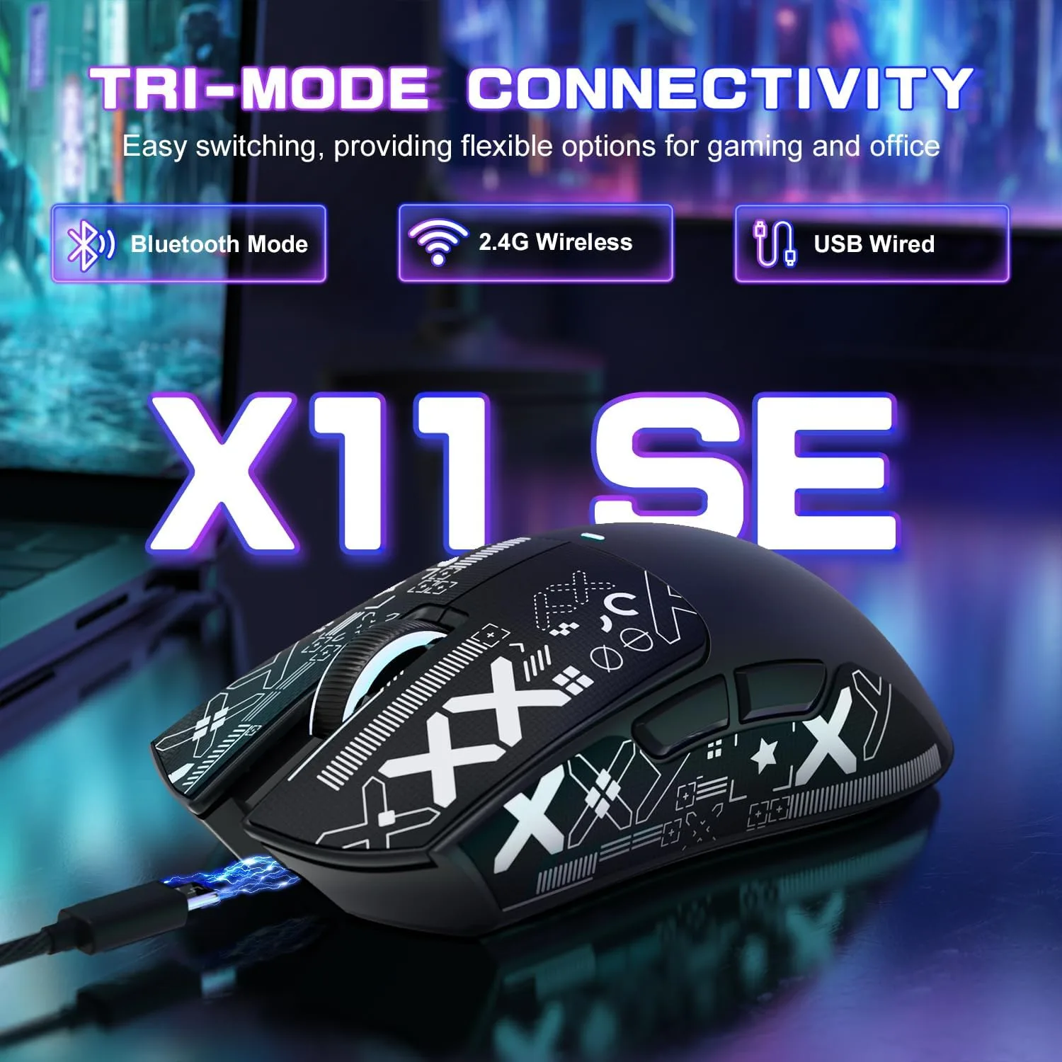 ATTACK SHARK X11 SE Ultra-Light Wireless Gaming Mouse,Black&Sticker
