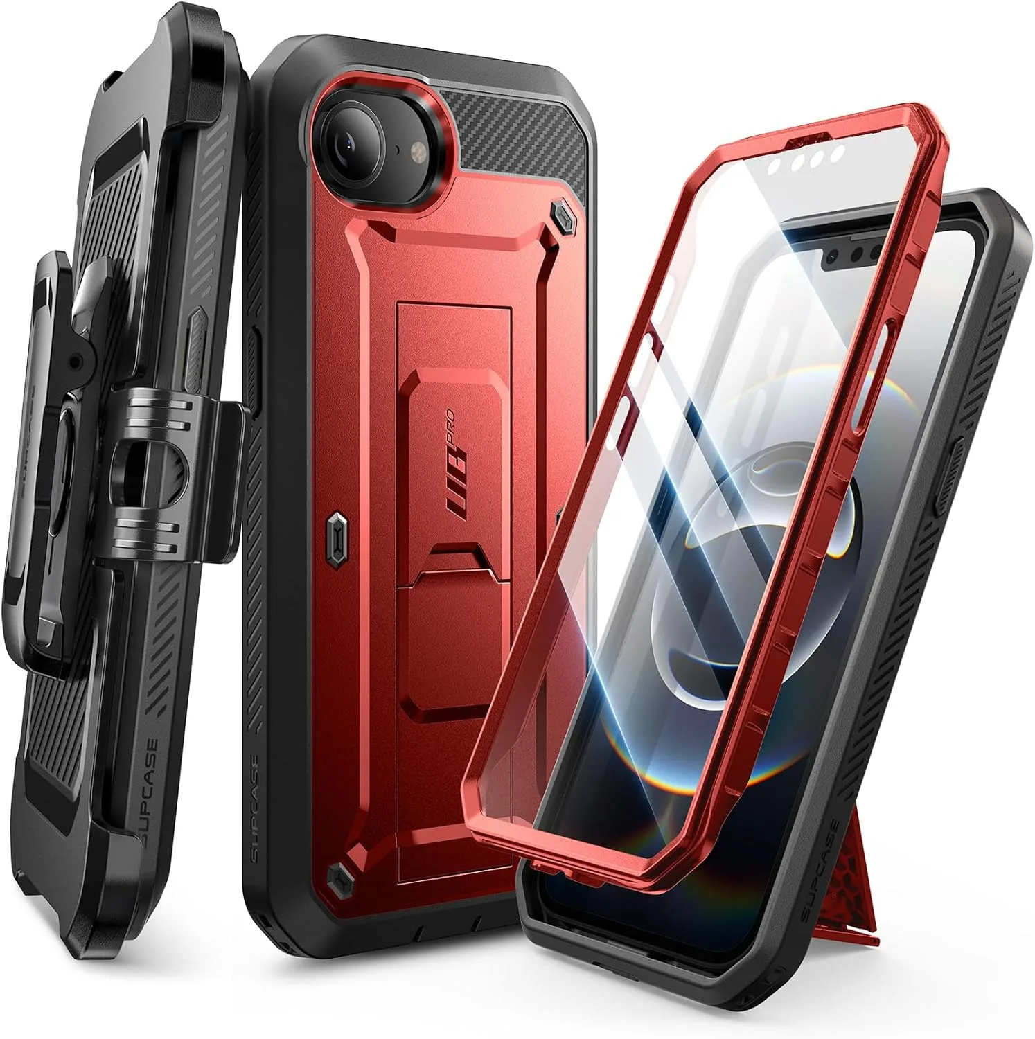 SUPCASE for iPhone 17e/16e Case with Stand & Screen Protector, Red