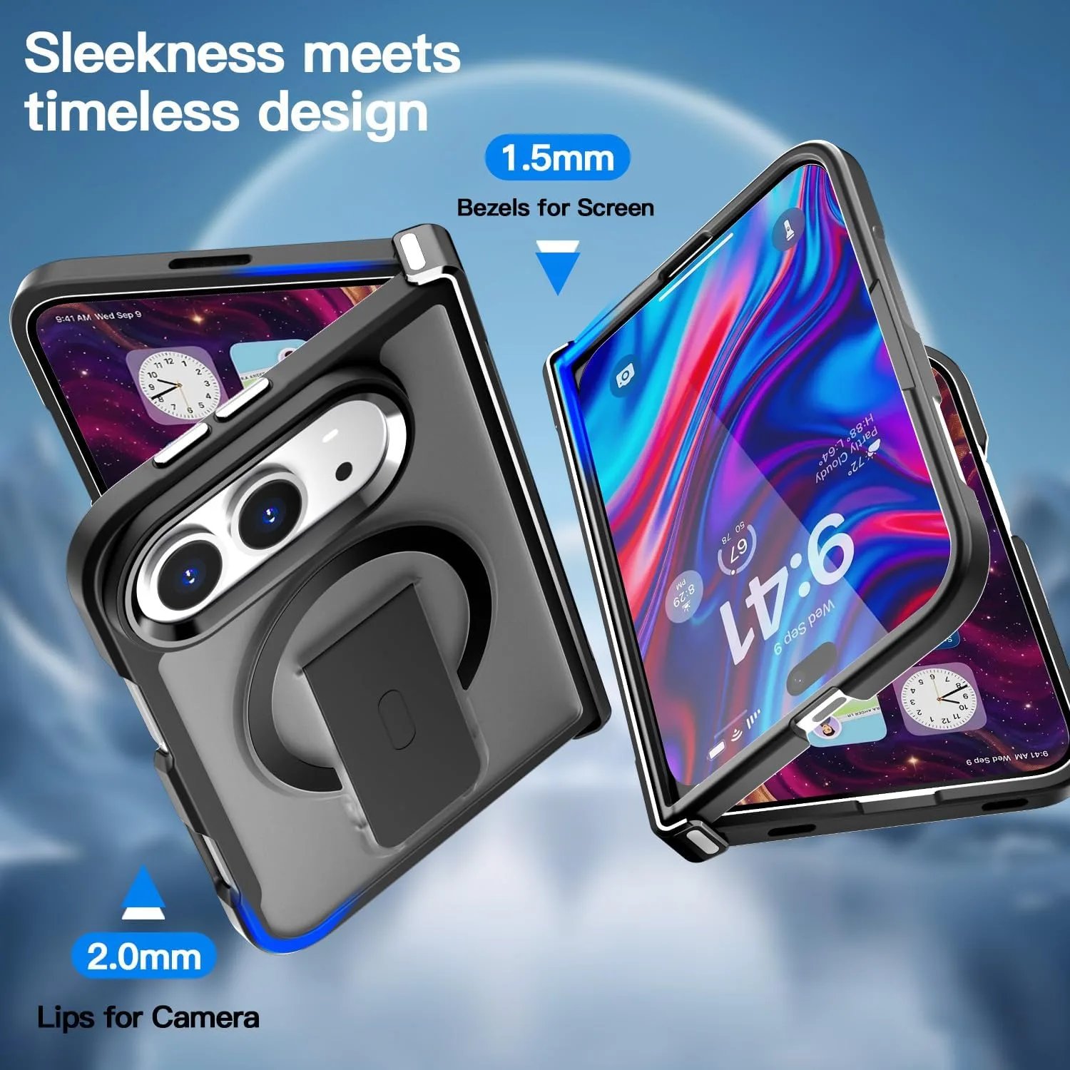 AICase for iPhone Duo Case,Fold Translucent with Hinge+Ring Stand
