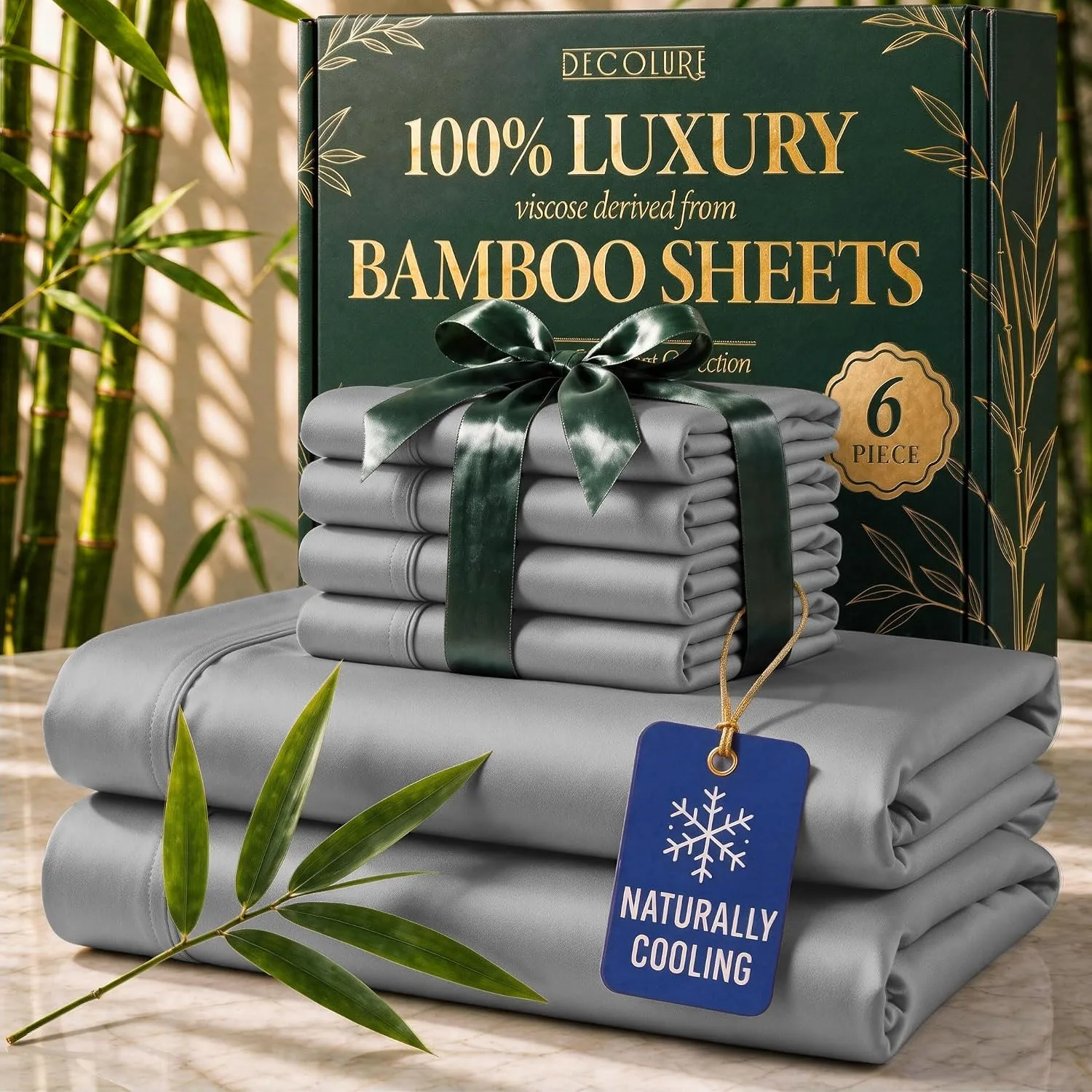 DECOLURE 100% Viscose from Bamboo Sheets King Size | 6 Pc Cooling Bed Set