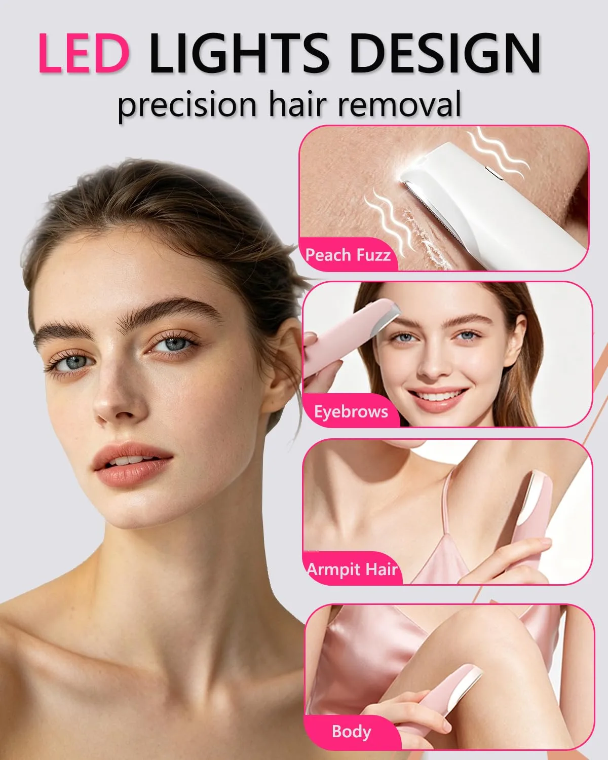 Dermaplane Razor for Women Face |Sonic Facial Hair Remover with LED Light, Electric Peach Fuzz Remover & Facial Exfoliation Tool for Smooth-Looking Skin, Eyebrow Grooming, 4 Replacement Blades,Purple