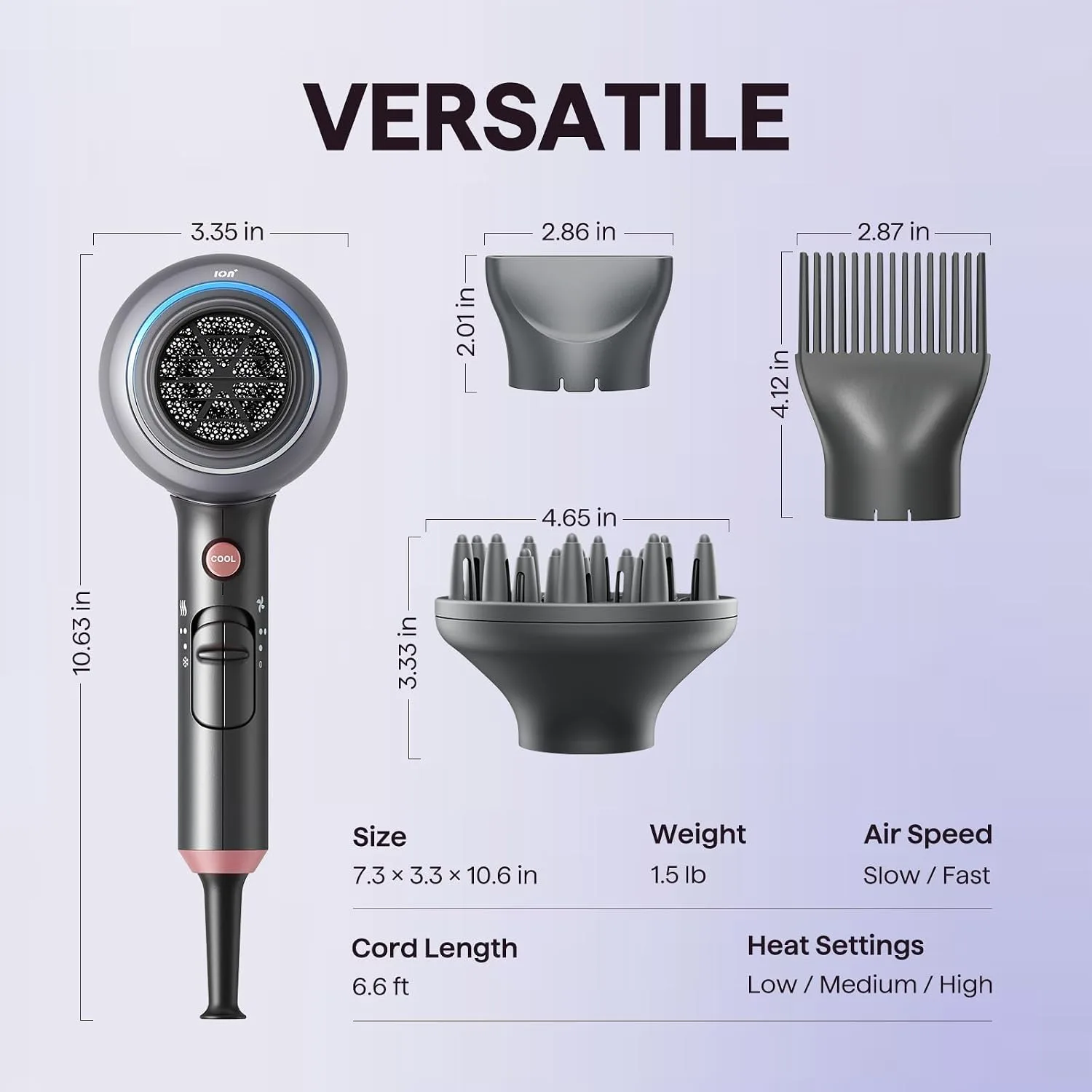 Wavytalk Blown Away Ionic Hair Dryer with Diffuser for Curly Hair