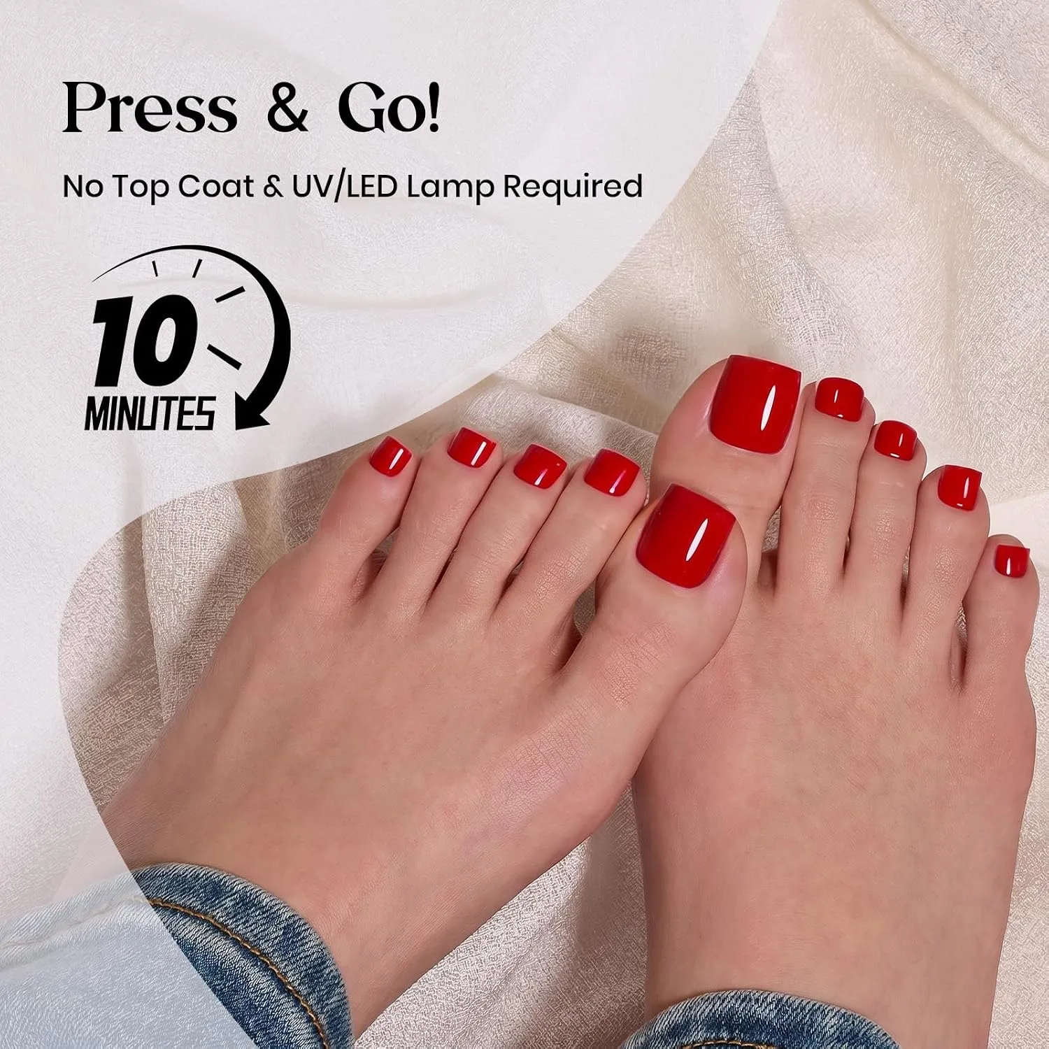Beetles Red Press On Toenails - Cherry Rouge, Short Square 150 Pcs
