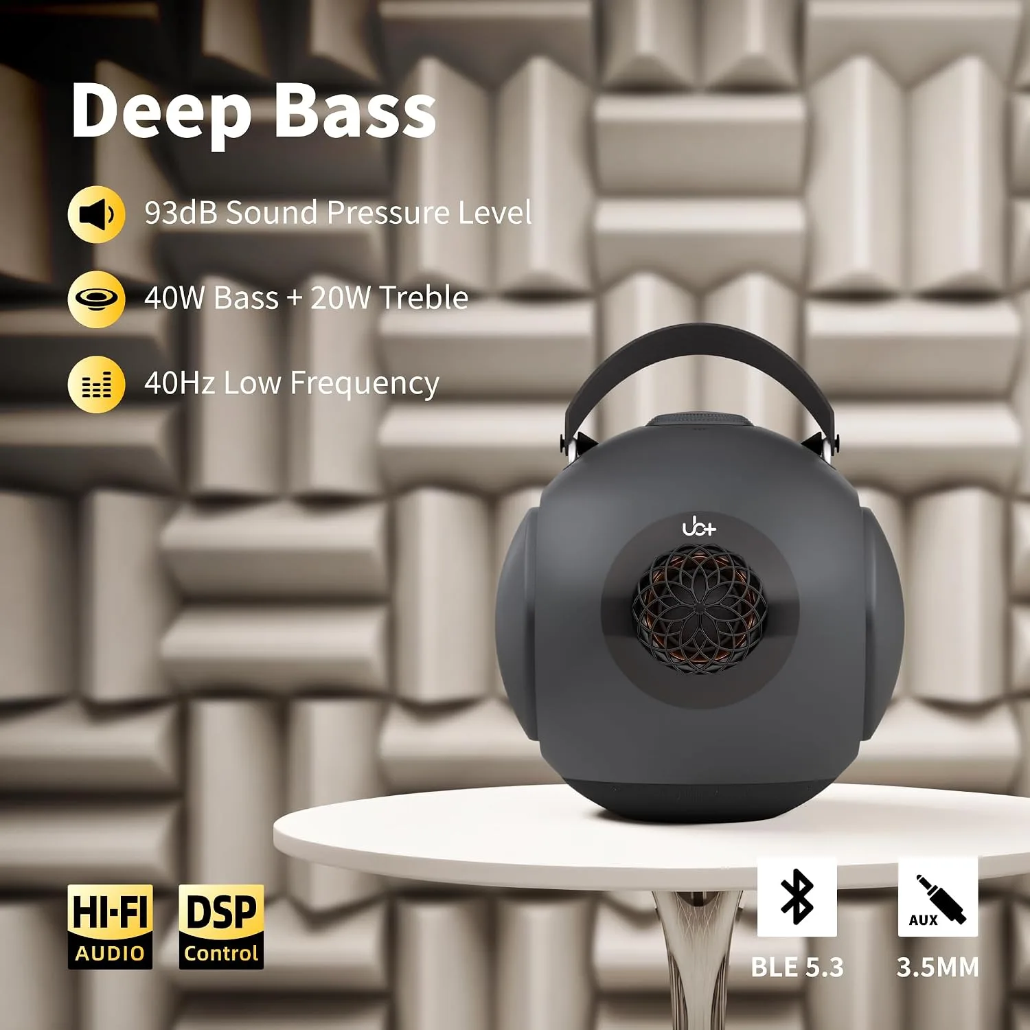 UB+ dB1 doubleBASS Waterproof Bluetooth Speaker | 40W Hi-Fi Sound with Deep Bass, 20H Playtime, IPX5 & TWS Pairing (Satin Metallic Grey with Tripod)