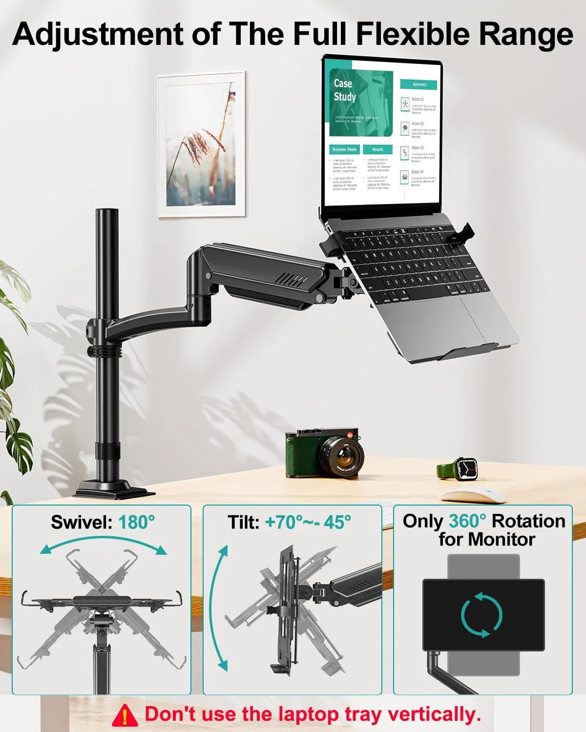 MOUNT PRO Laptop Arm Desk Mount for Max 22lbs 17" Laptop & Max 32" Monitor