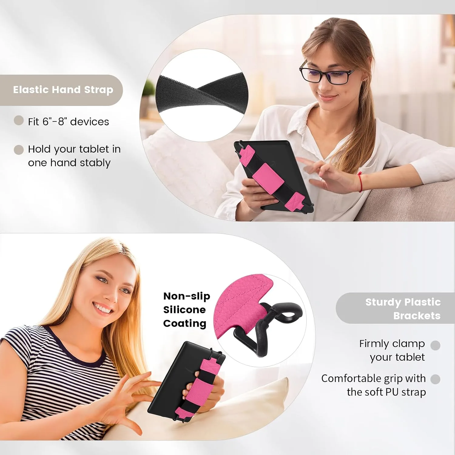 MoKo Soft Hand Strap for 6-8" Kindle eReaders Fire Tablet, Magenta
