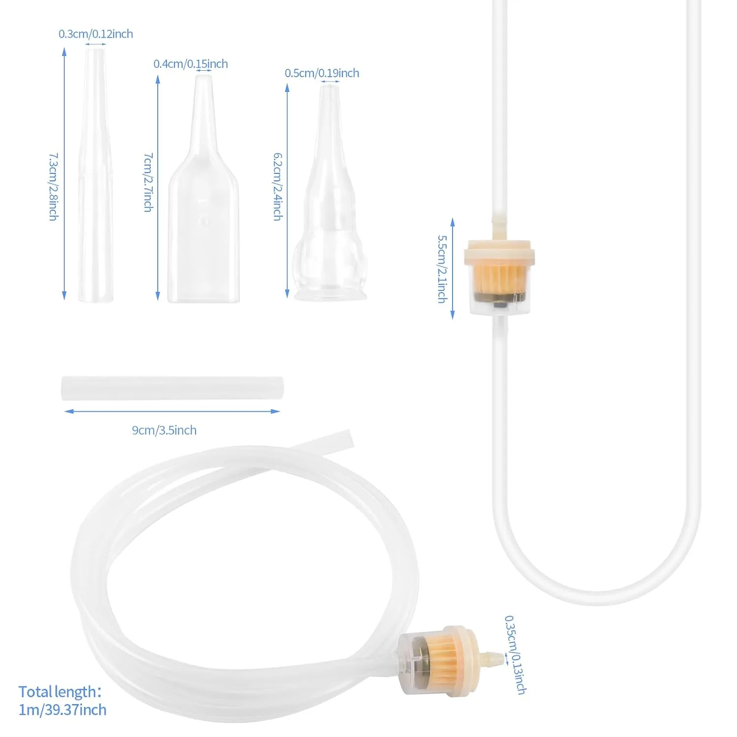 39" Silicone Tube, Vacuum Microdermabrasion Filters & 3pcs Vacuum Facial Tubes Set - Replacement Silicone Tubing with Filter for Professional Diamond Microdermabrasion Machines & Skin Care Devices