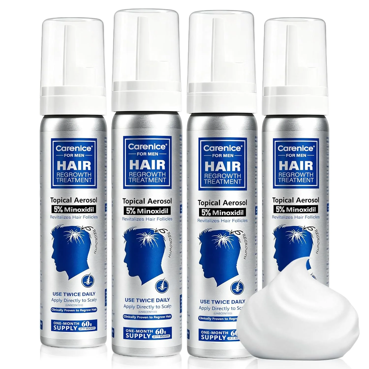 Men's 5% Topical Minoxidil Aerosol Foam Unscented, Biotin Infused Hair Beard Growth Treatment for Thicker Fuller Hair, Comparable to Rogaine Active Ingredient, 8.44oz 4 Month Supply