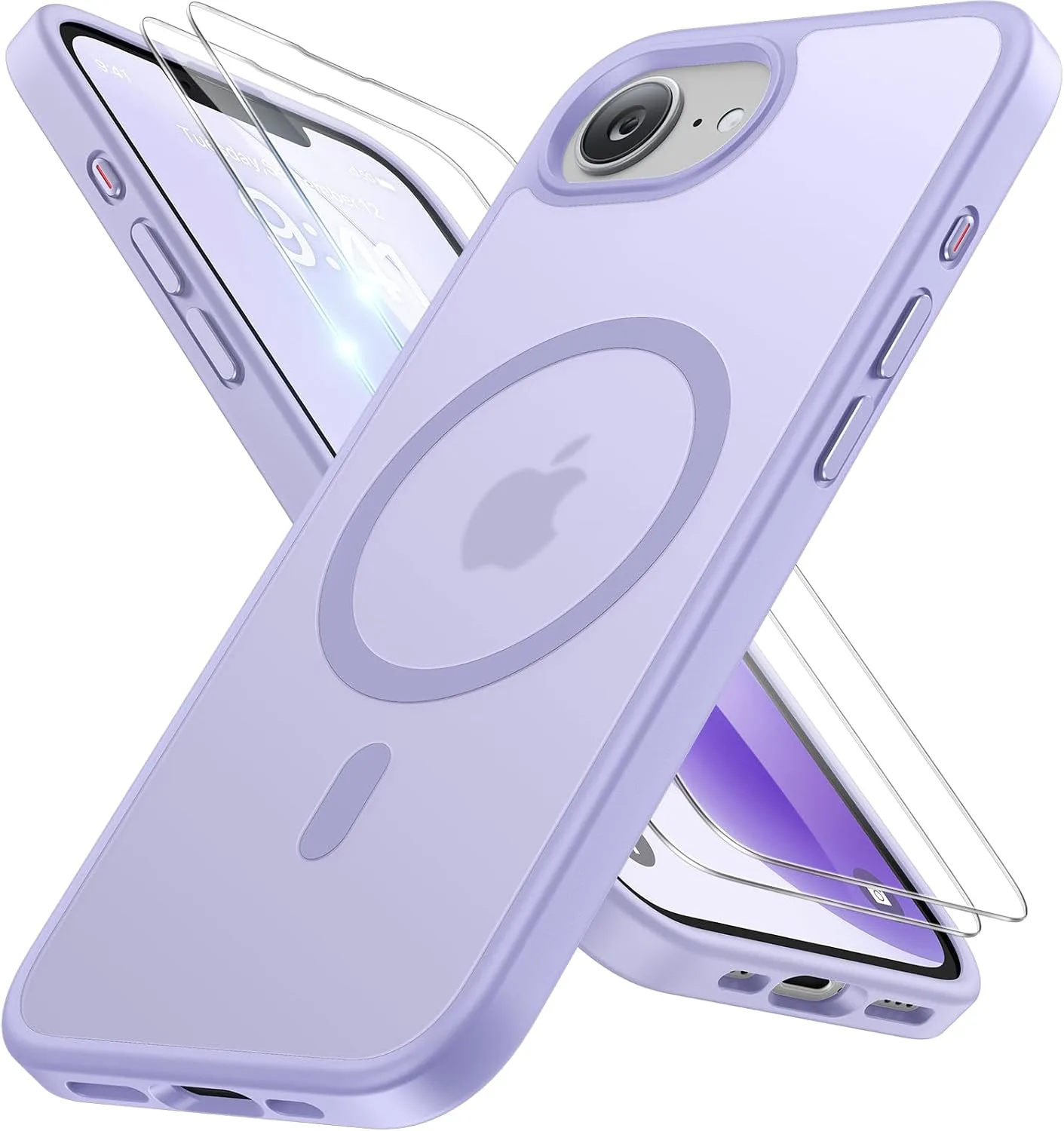 Miracase for iPhone 16e case & iPhone 17e Case for MagSafe [with 2×9H+ Screen Protectors] TOP Military-Grade Protection Shockproof with Velvet Touch for iPhone 16e/17e Phone Case 6.1", Light Purple