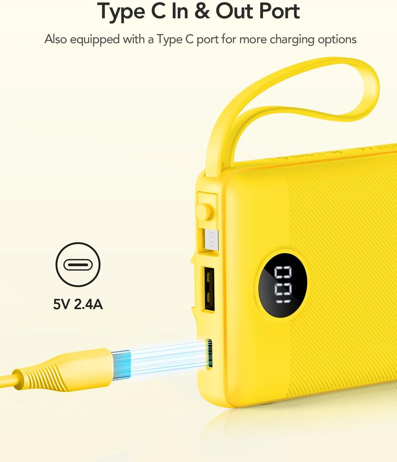 VRURC Portable Charger, Slim Power Bank Built-in 4 Cables, Travel Essential