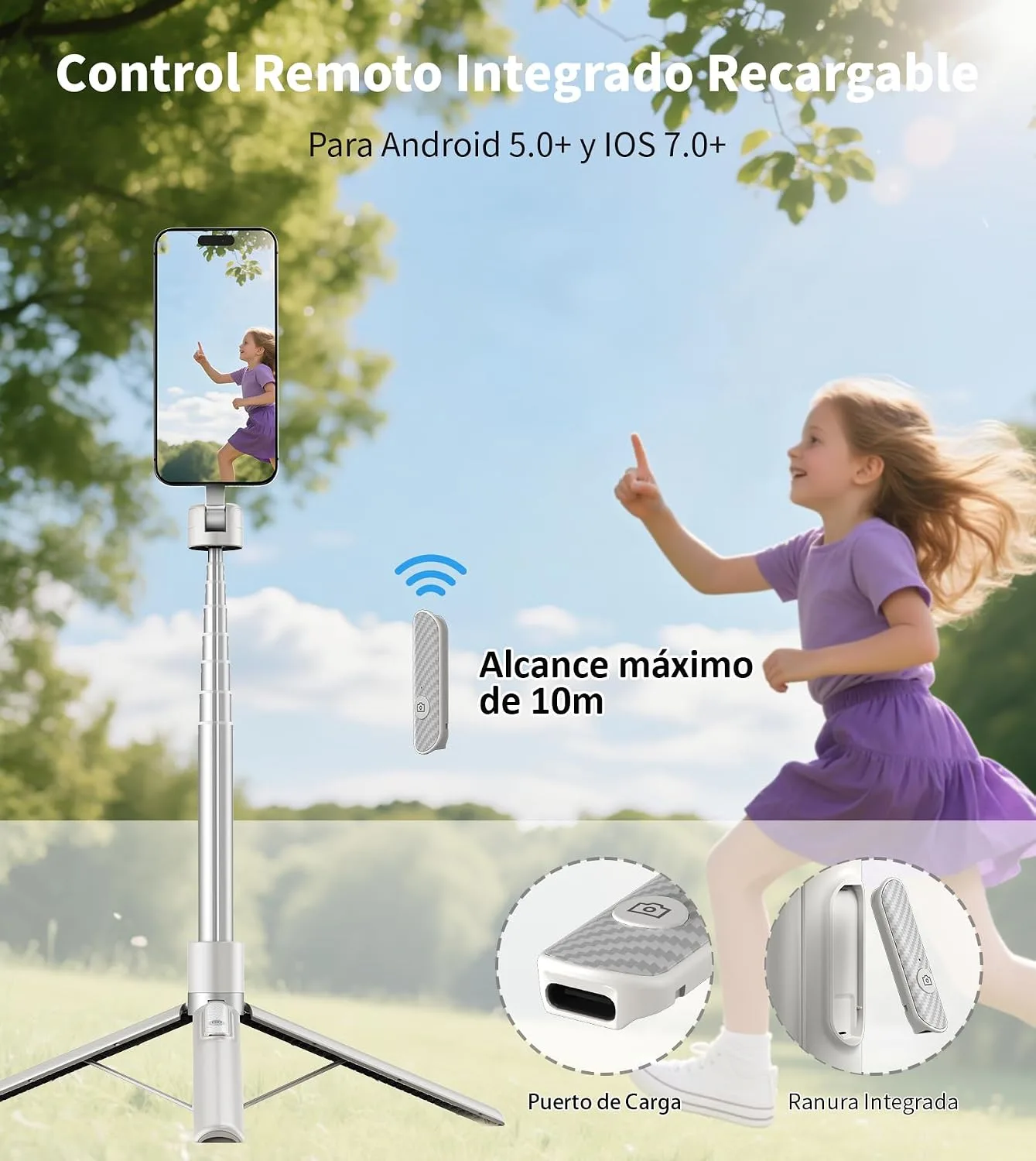 TONEOF 68" Magnetic Aluminum Phone Tripod Selfie Stick for iPhone & Android