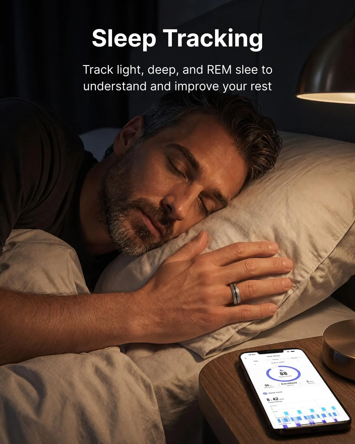 RENPHO Lynx Smart Ring, Subscription-Free App, Silver, Size 10