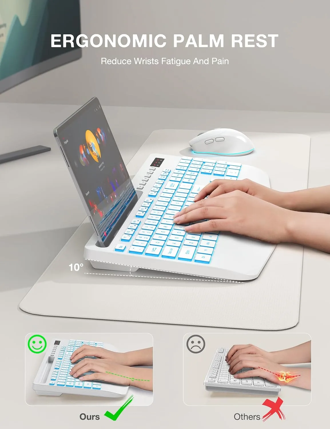 SABLUTE Wireless Keyboard with 7 Colored Backlit, Wrist Rest, 2.4G Lag-Free
