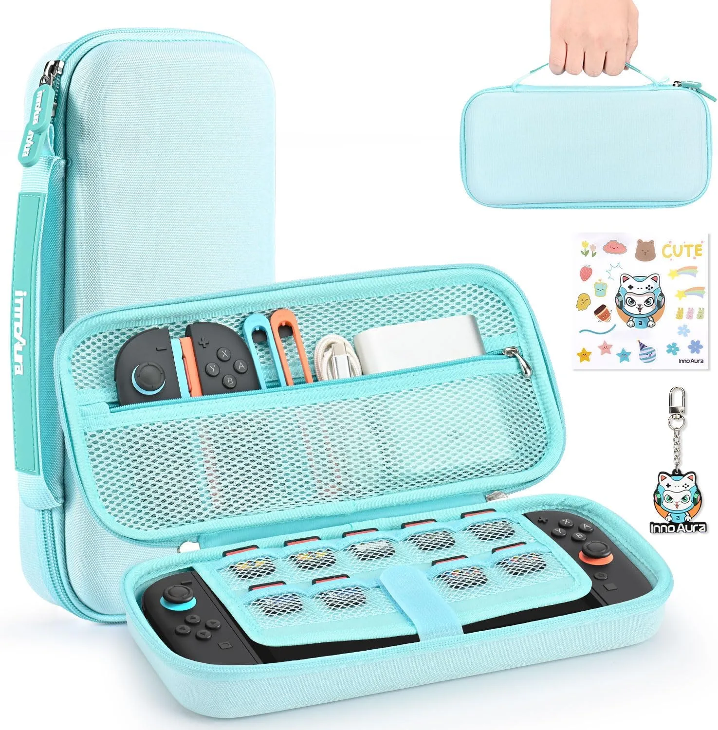 innoAura Switch 2 Carrying Case for NS Switch 2 (2025), with 9 Game Card Slots, Protective Travel Storage Case, Cute Pendant and Sticker, Blue