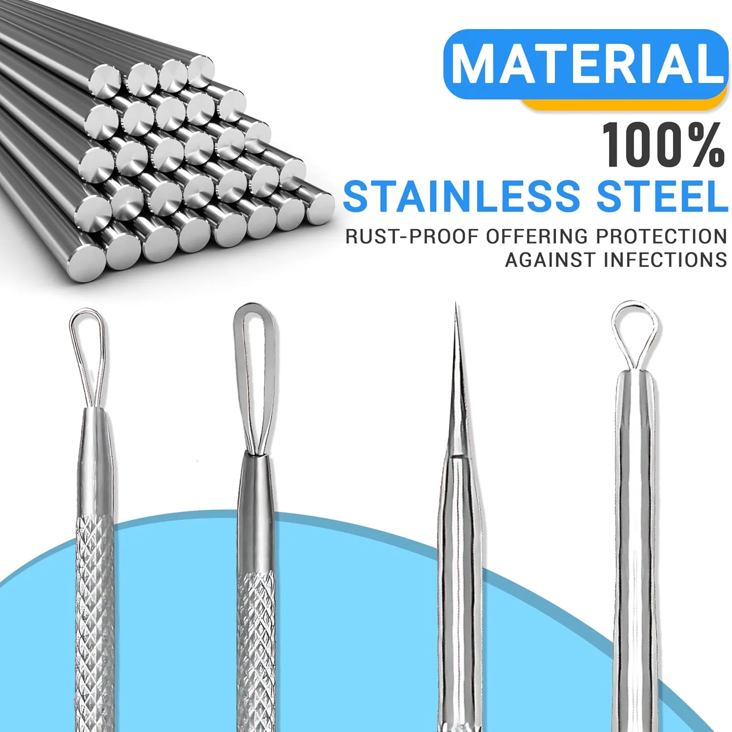2Pcs Stainless Steel Pimple Extractor Acne Tool Surgical Blackhead Remover