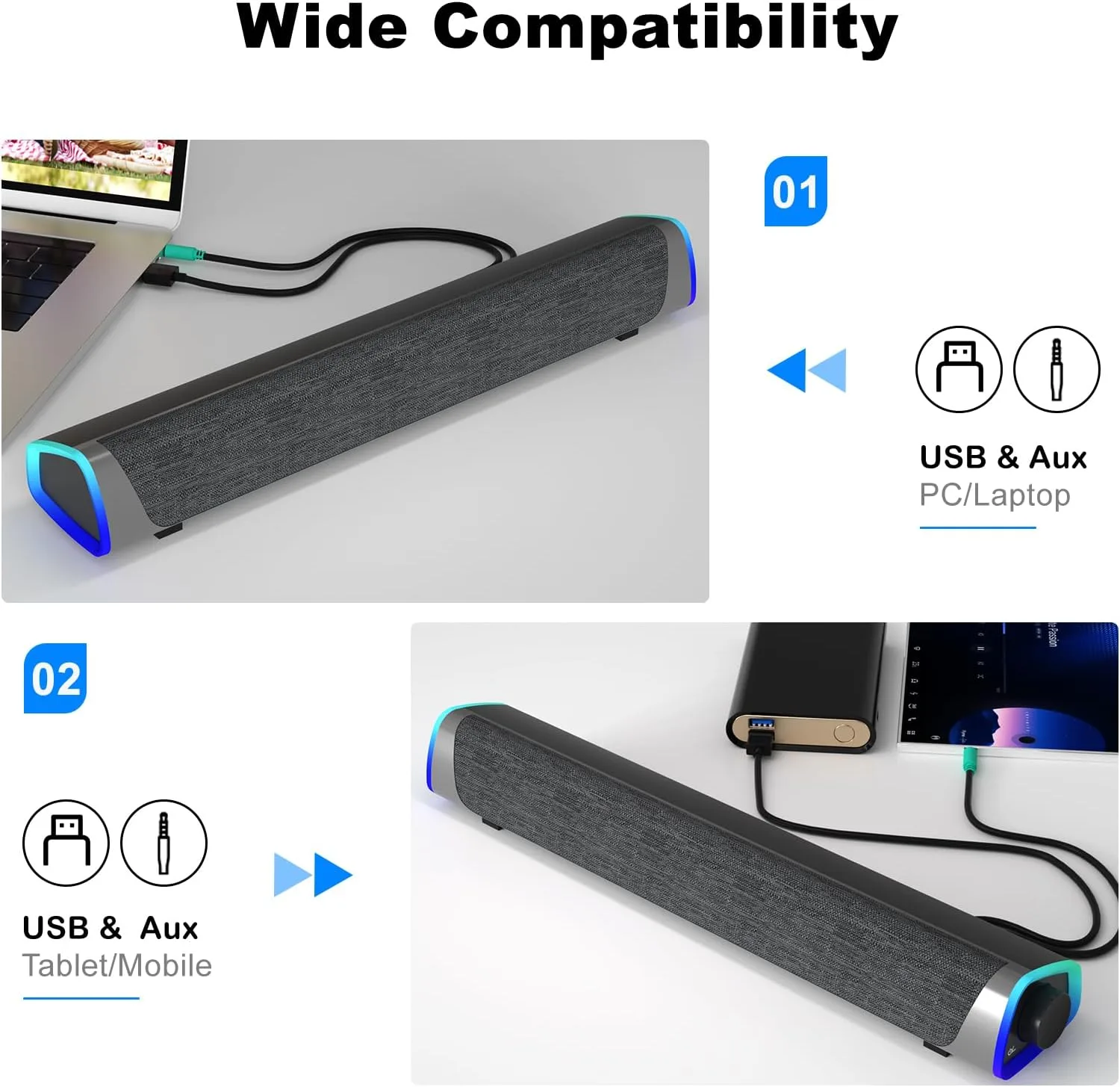 SOULION R30 Computer Speakers for Desktop PC, Wired USB Powered 3.5mm Aux