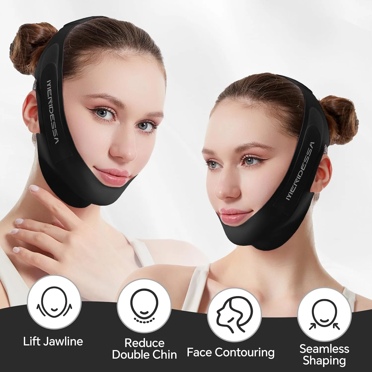 V-Lift Pro V-Line Lifting Face Mask - Anti-Wrinkle & Face Contouring Wearable Band, Double Chin Reducer for Sculpted Jawline, Seamless Design with Breathable Fabric (Black)