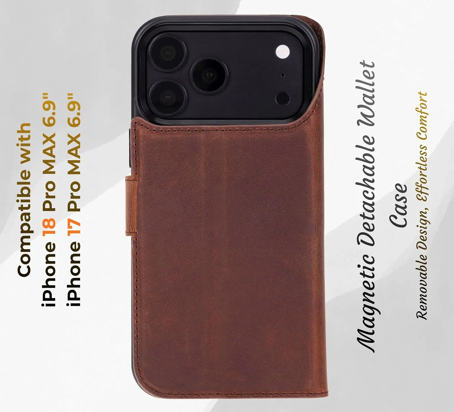 VENOULT Full Grain Genuine Leather Wallet Case for iPhone 18/17 Pro MAX