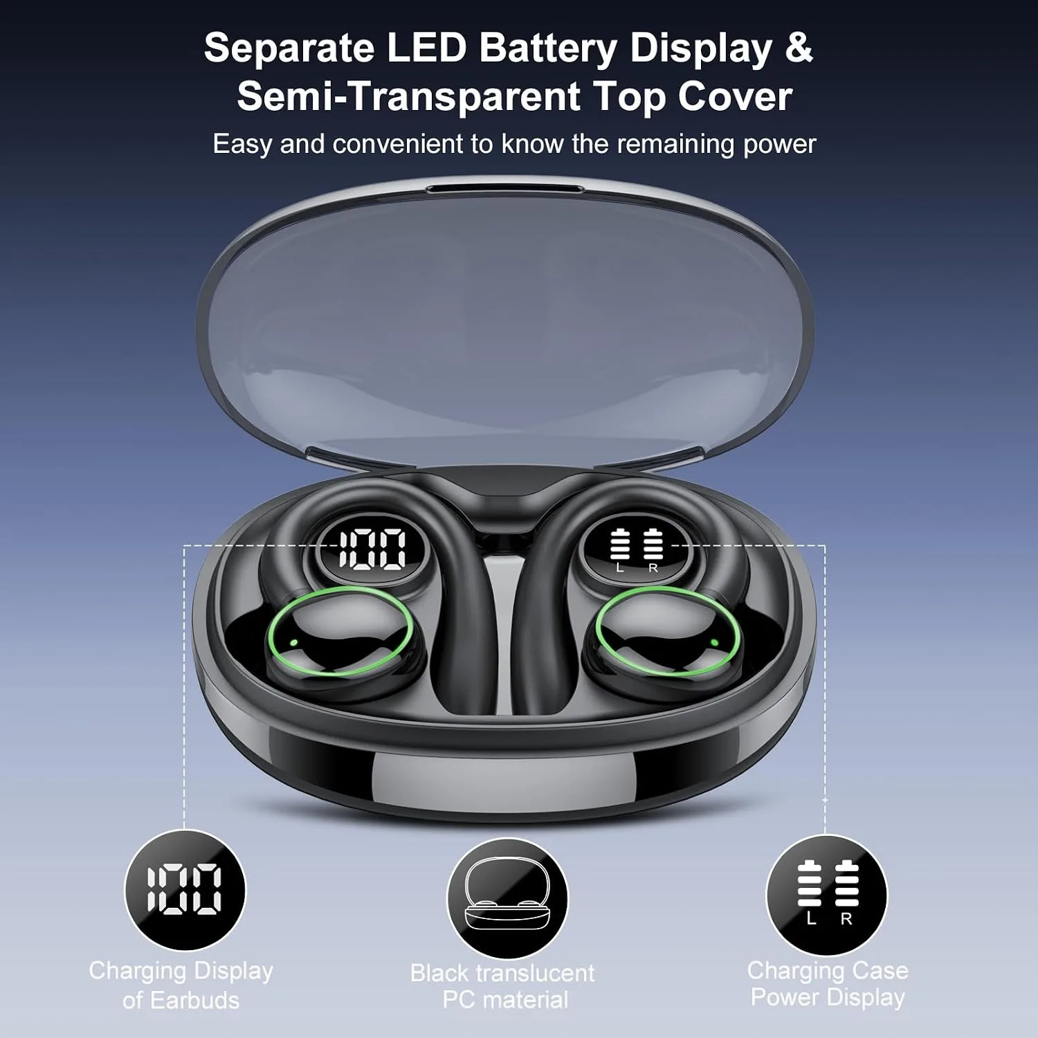 Wireless Earbuds, Bluetooth 5.4 Headphones Sport Over Ear Buds With ENC Mic