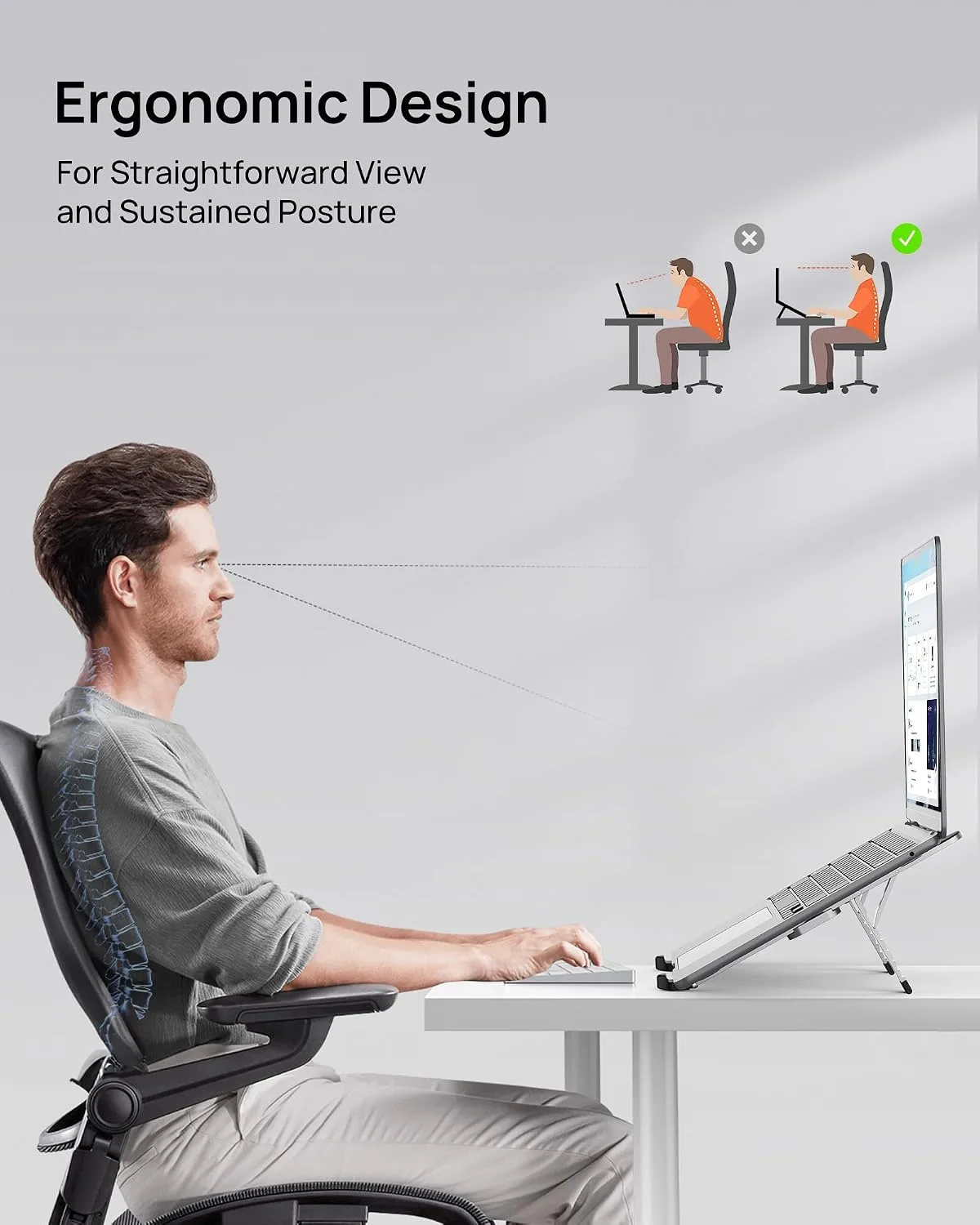 【Innovative & Ultra Compact】SODI Foldable Laptop Stand for Desk, Lightweight Portable Tablet Holder for Business Travel, Cafe, 6 Level Height Adjust Computer Holder for MacBook, Tablet 10-16", Silver