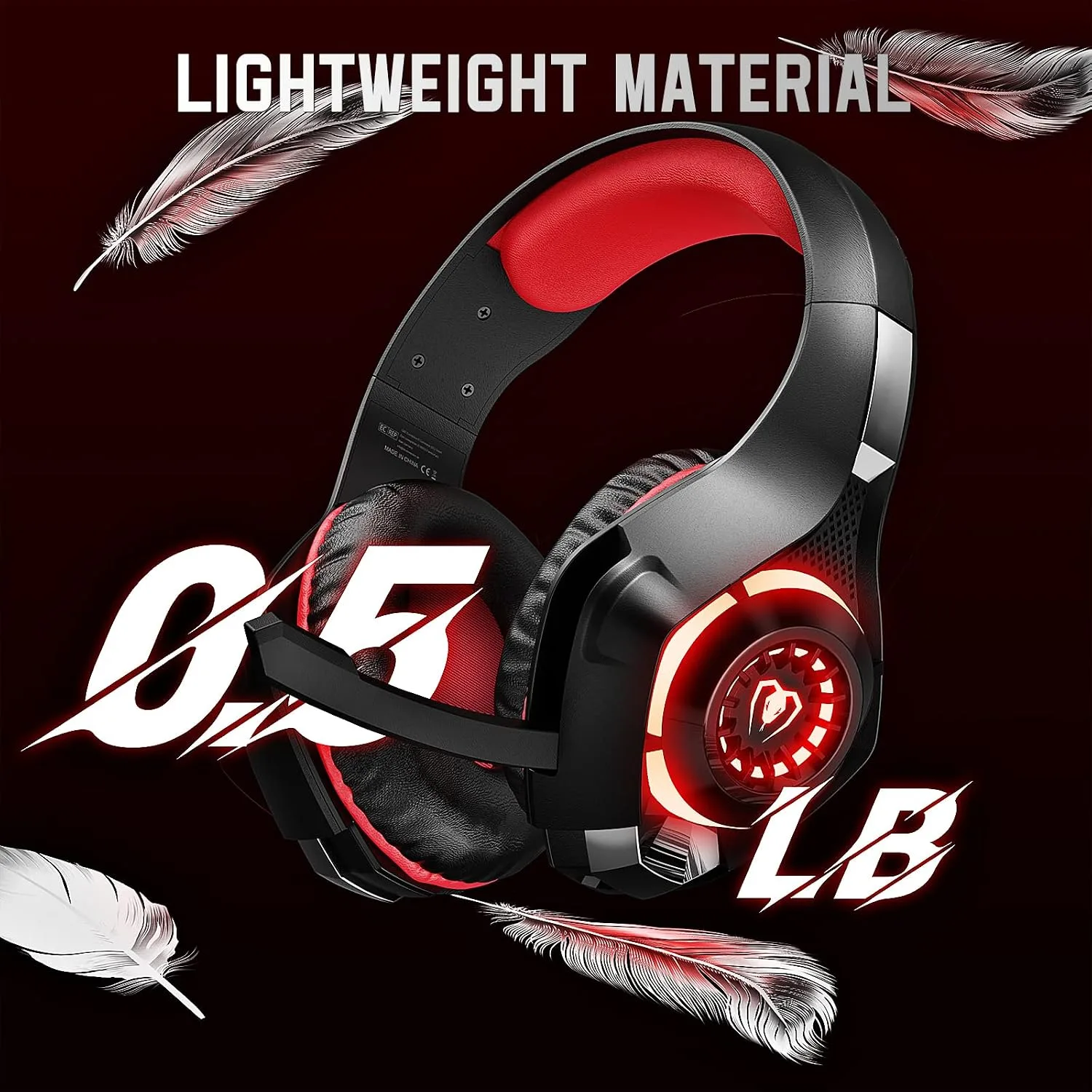 Tatybo Gaming Headset for PS5 PC, Noise Canceling Mic, RGB, Black Red