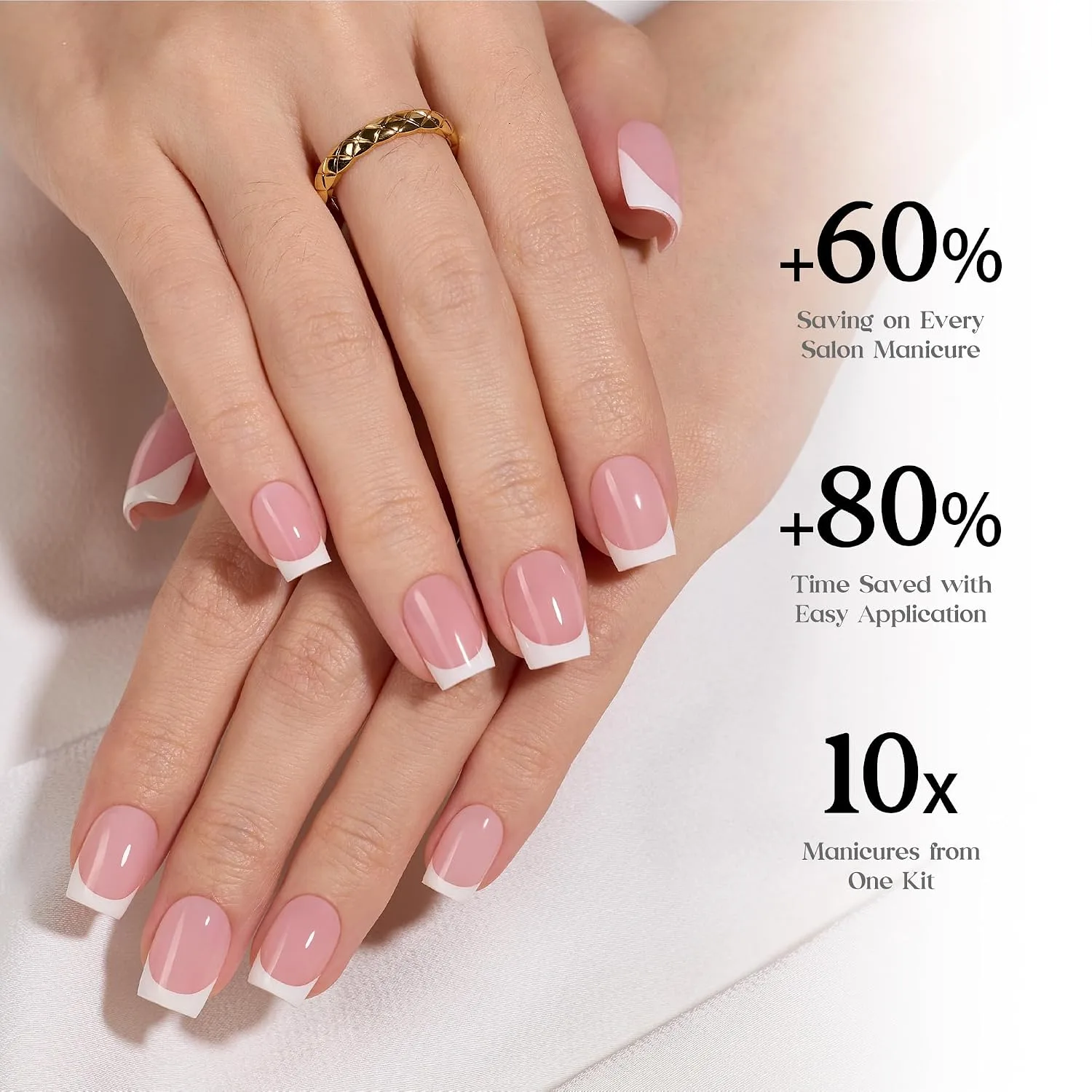 Beetles Pink French Tips Press On Nails- Short Square 150 Pcs