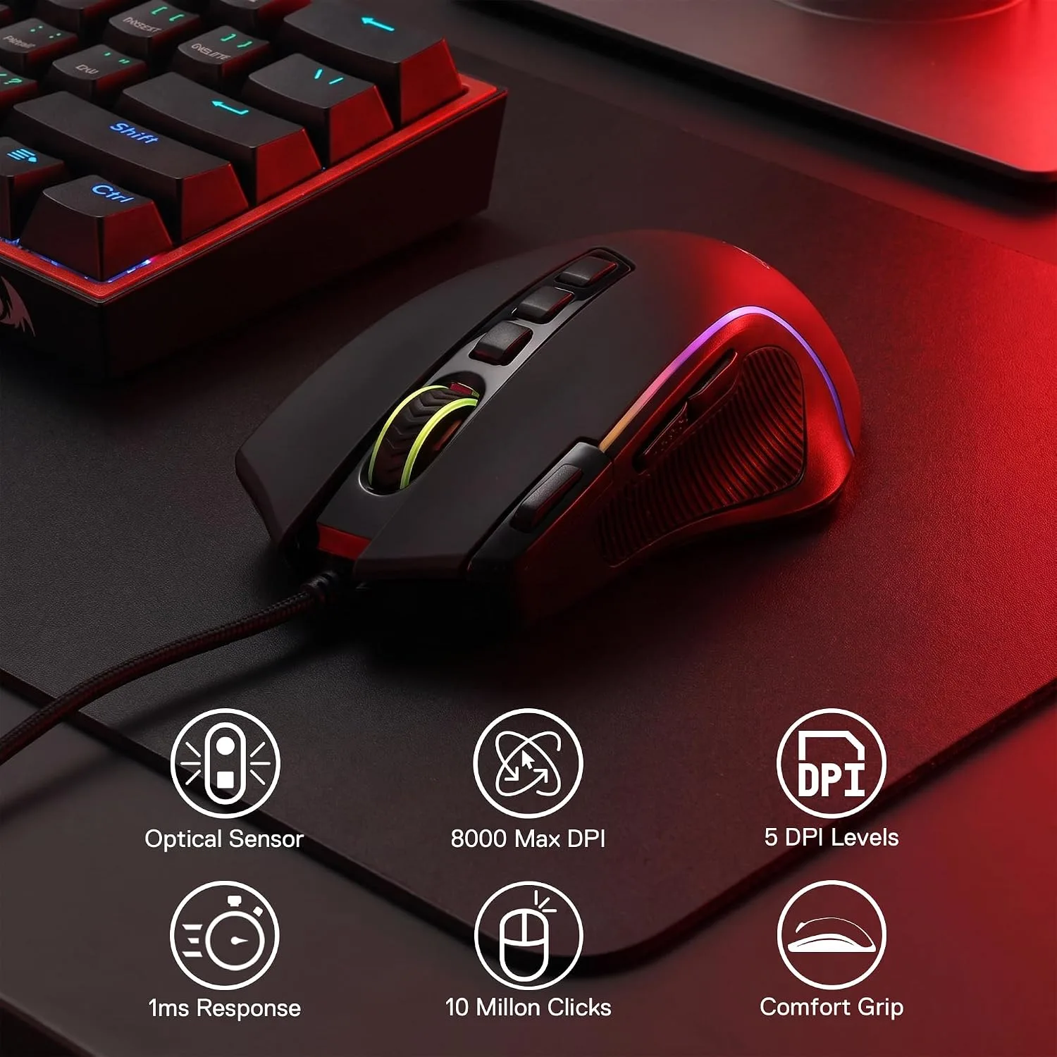 Redragon CB201 Gaming Keyboard & Mouse Combo, 61 Keys K617 Wired RGB Gaming Keyboard and 8000 DPI Wired M612 Gaming Mouse Bundle, Black