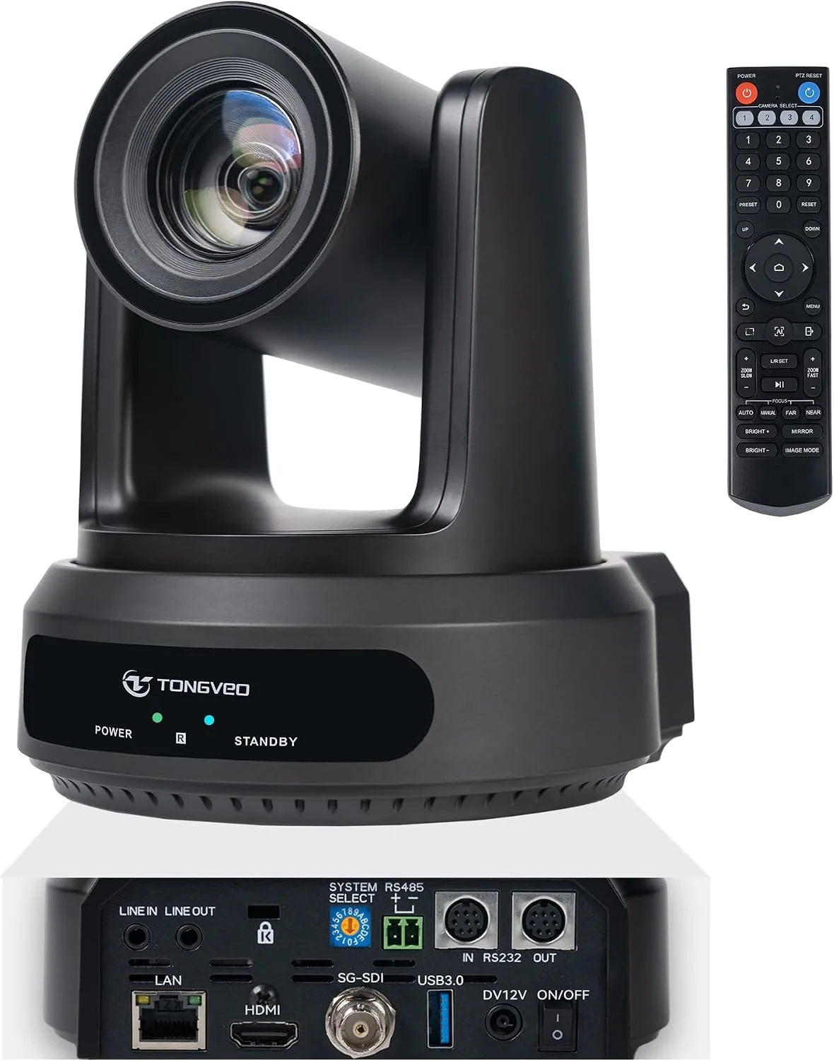 TONGVEO AI Auto-Tracking IP PTZ Camera SDI/HDMI/USB3.0/LAN PoE 30X Optical + 8X Digital Zoom 1080P 60fps for Live Streaming Church Services Education Video Conference with OBS vMix and More