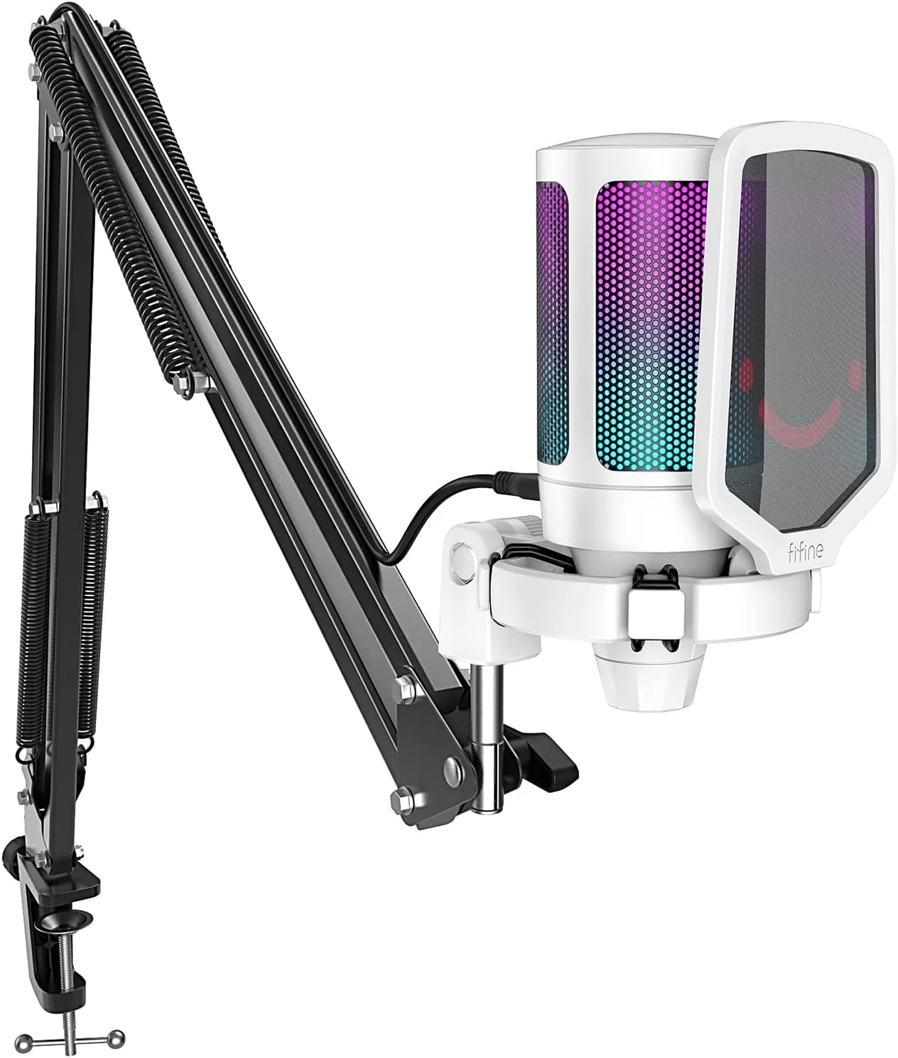 FIFINE A6TW Gaming USB Microphone Kit, RGB Condenser Mic for PC Streaming