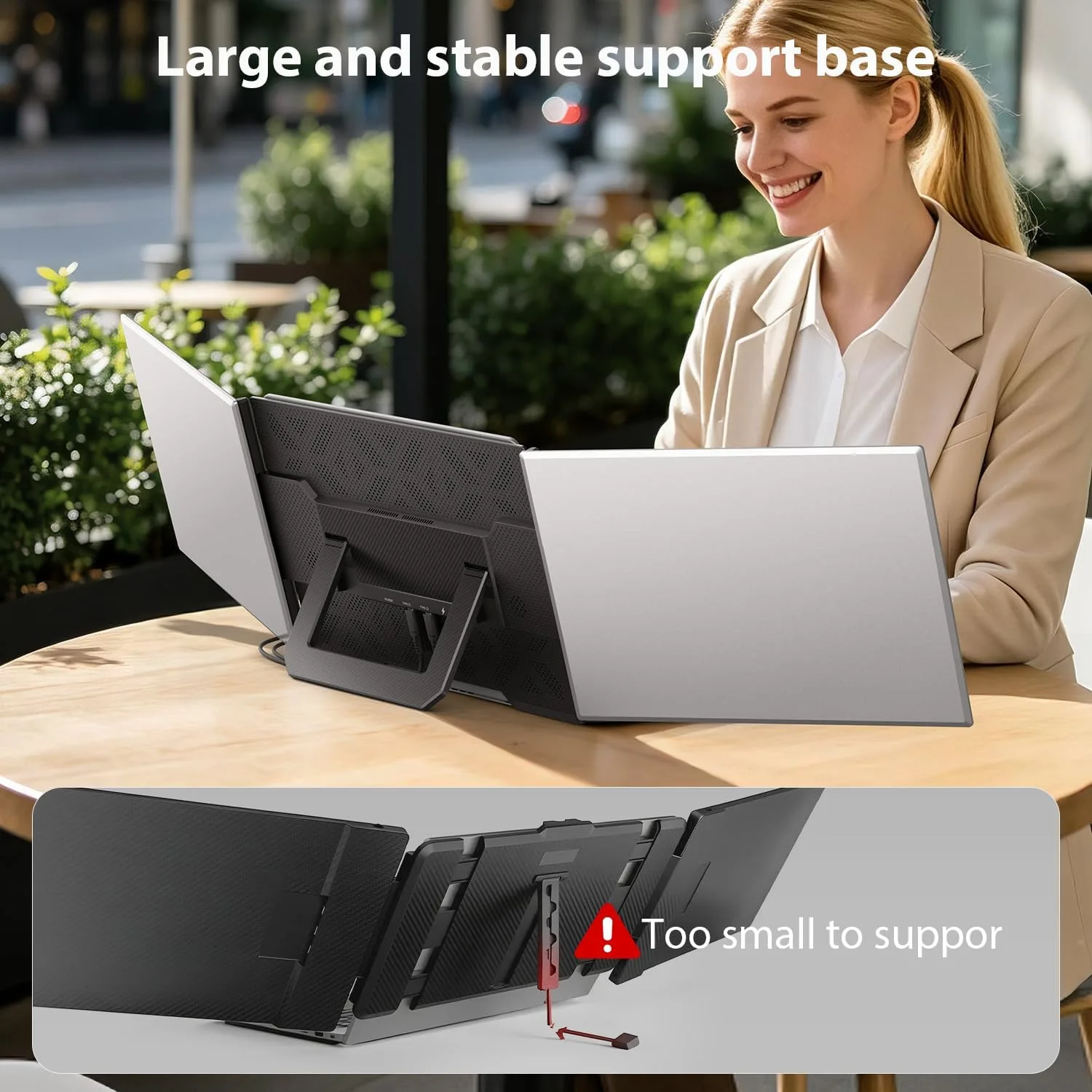 APILDELLA 16" Triple Laptop Screen Extender, 1200P 16:10 Portable Dual Monitor for Laptop USB C HDMI, 0.2" Ultra-Slim & 4 lbs, Plug-Play Monitor Extender for Mac/Windows, Fit 13"-17.3" Laptops