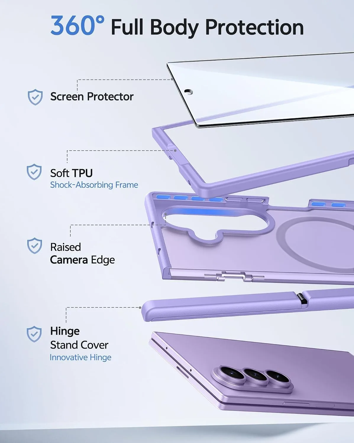 FNTCASE for Galaxy Z Fold 8 Ultra/Z Fold 7 Case Fit for MagSafe Light Purple