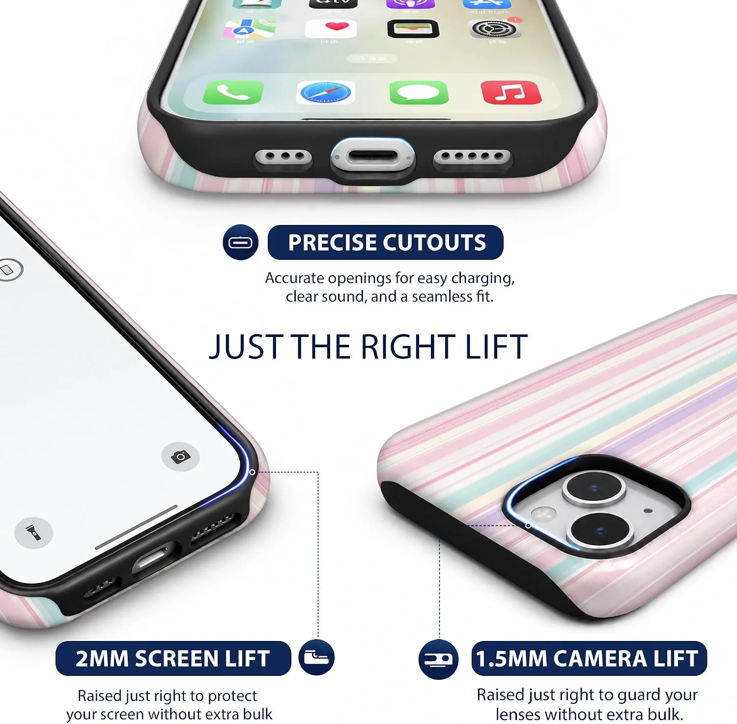 Magnetic for iPhone 13/14 Phone Case, Cute Pastel Pink Striped