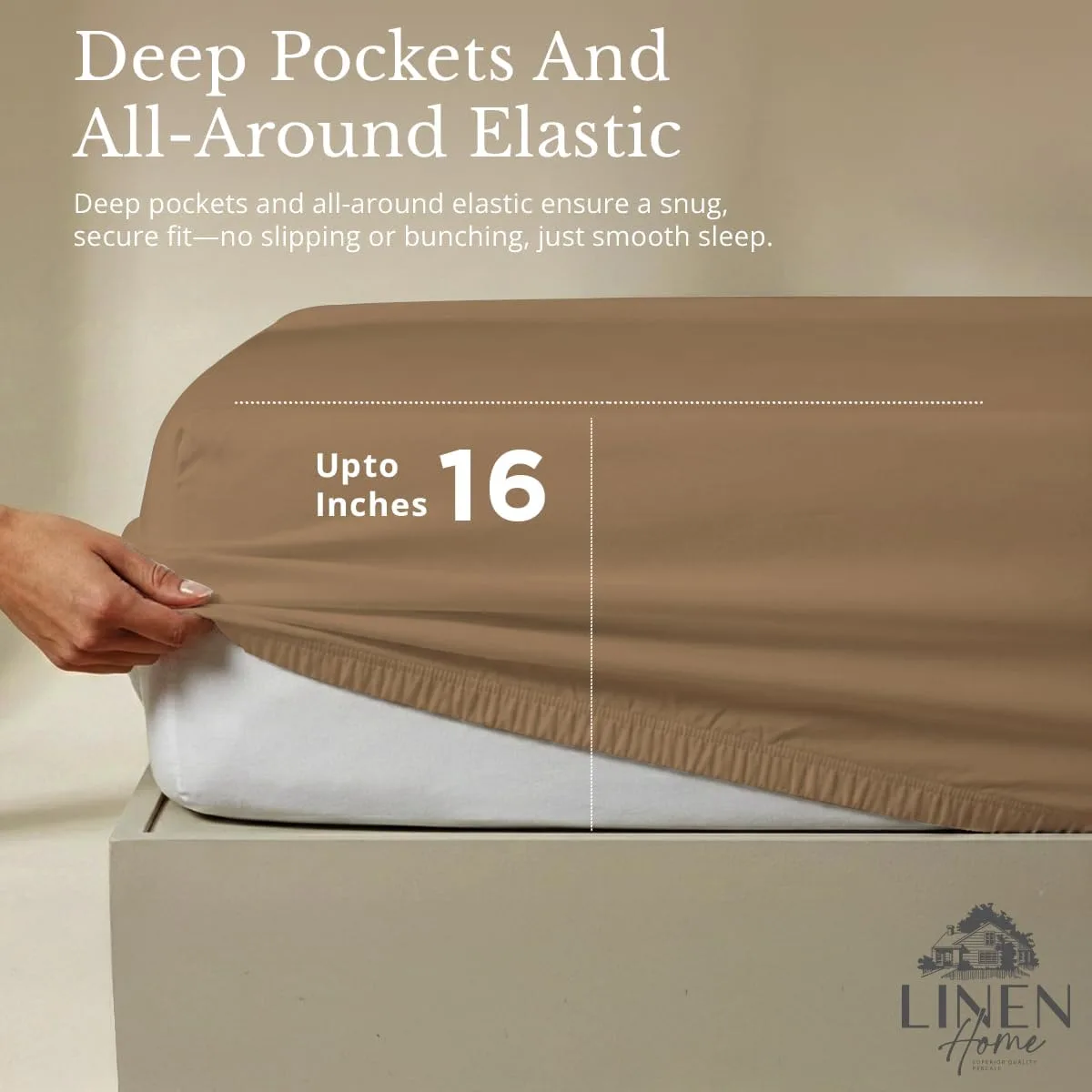 Linen Home 100% Cotton Percale King Sheets, 4Pc Cooling Set - Earthy Brown