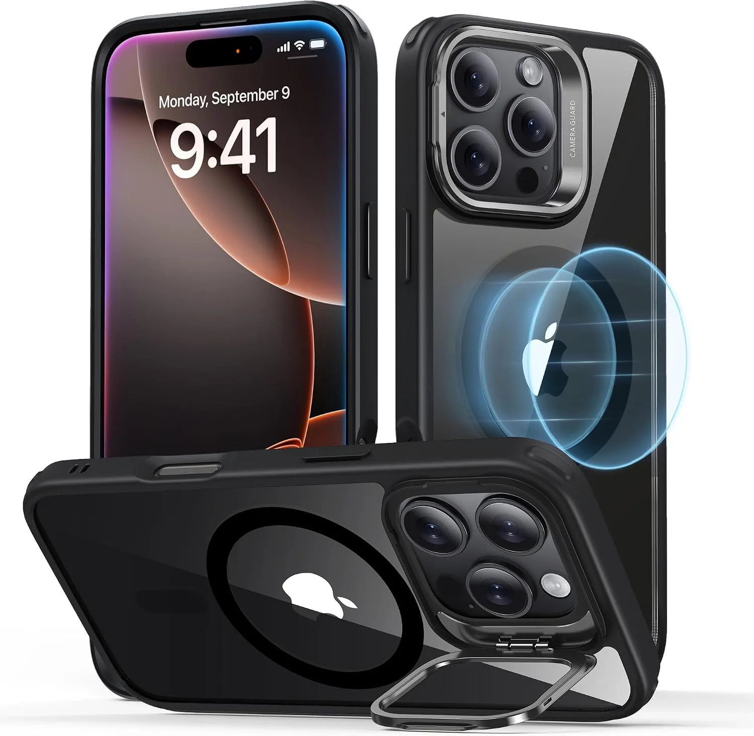Carcasa ESR para iPhone 16 Pro con soporte, MagSafe, negro transparente