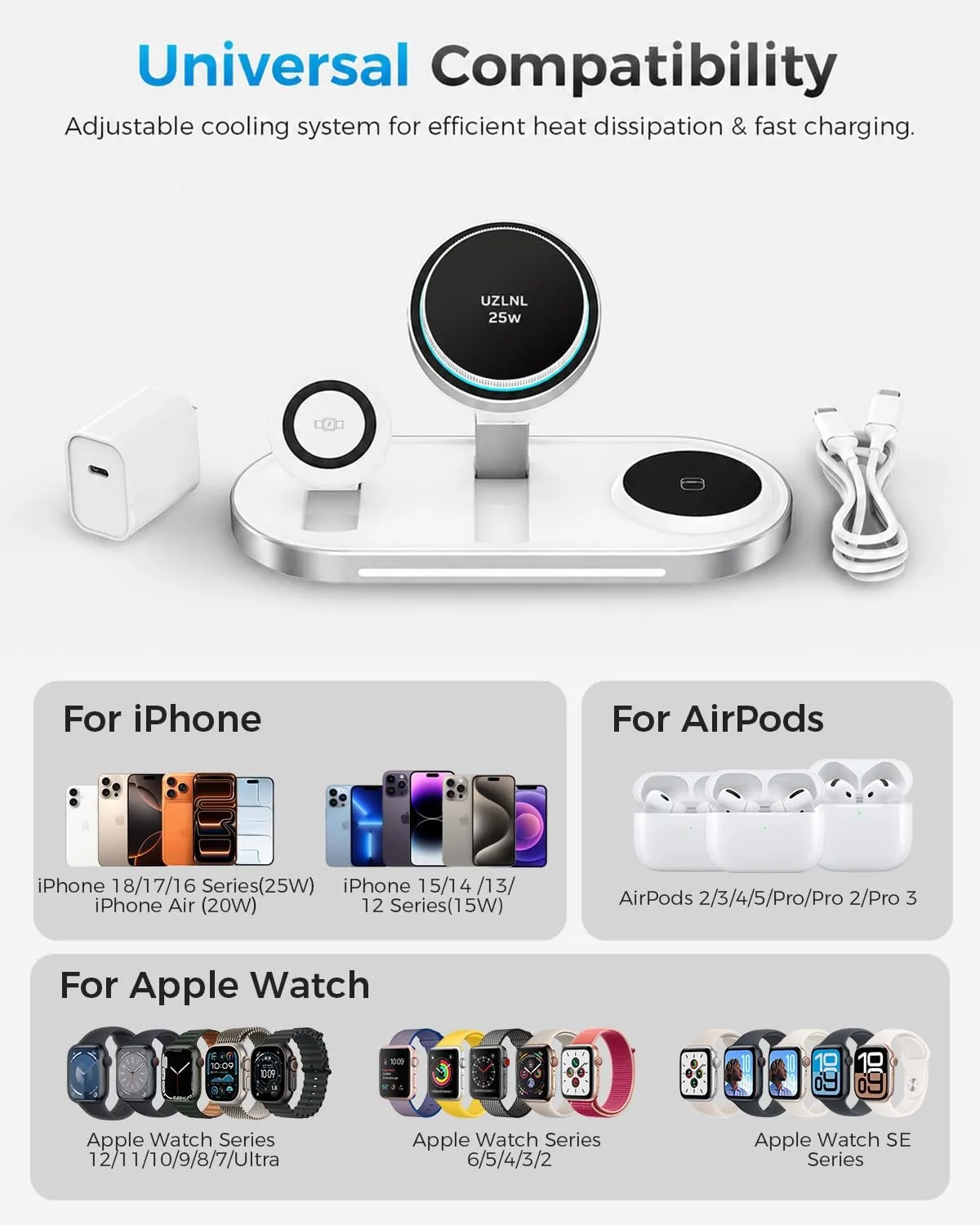 25W 3 in 1 Wireless Charging Station for Magsafe Charger for Apple Device