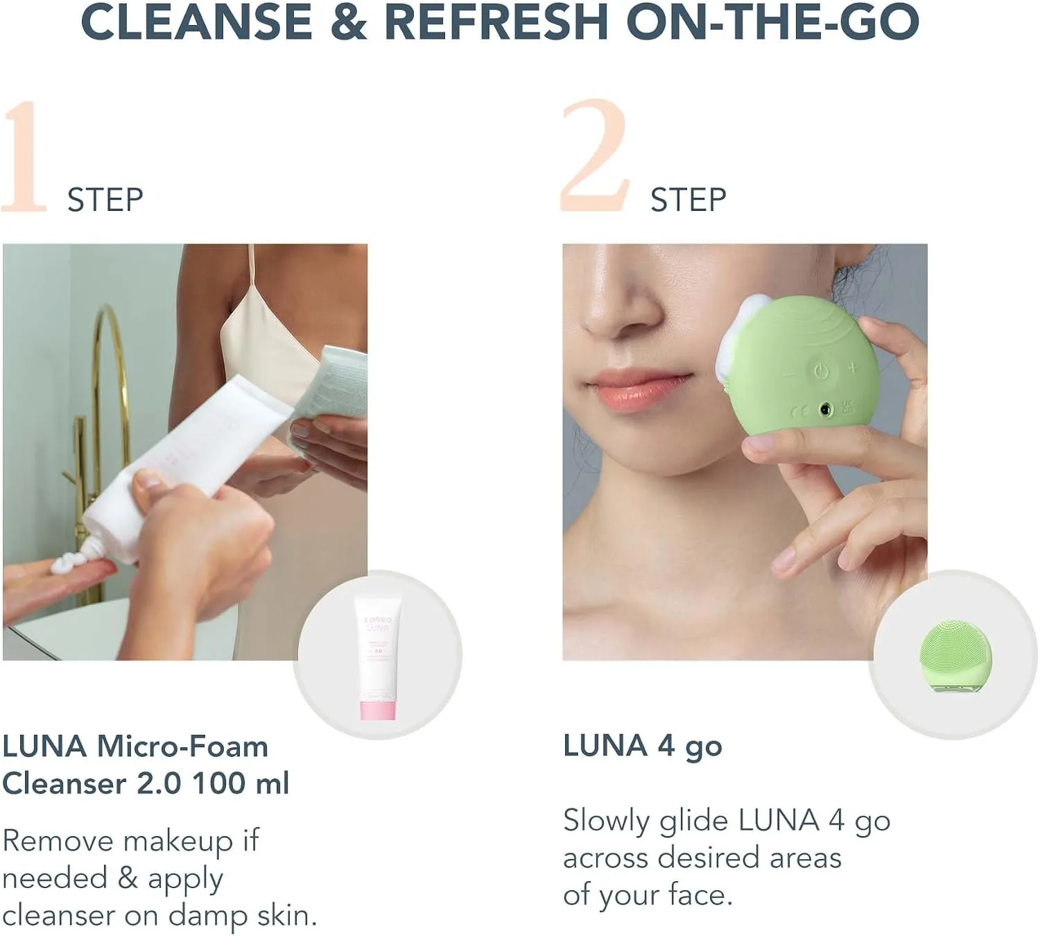 FOREO Luna 4 go Cleansing Brush + Luna Micro-Foam Face Cleanser 2.0 Bundle