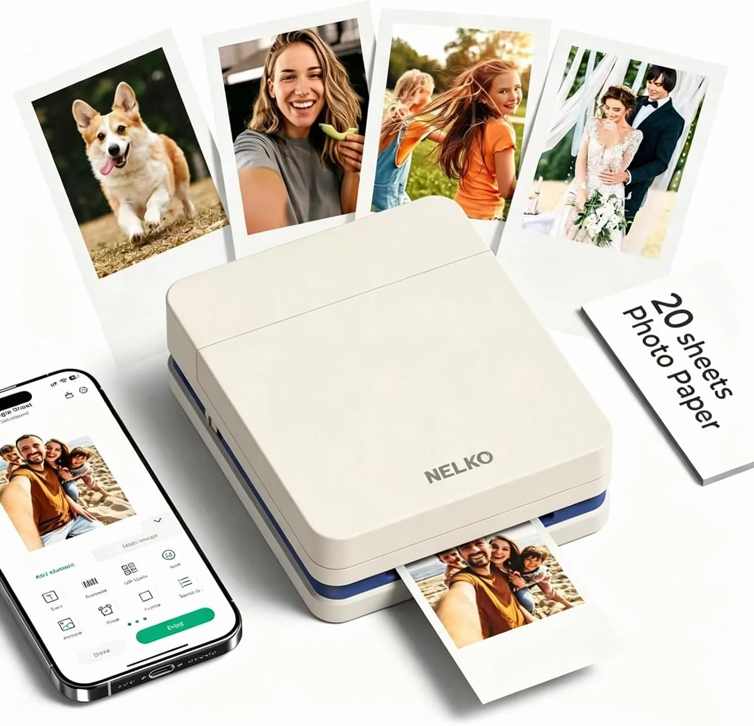 Nelko PP01 Photo Printer, 2x3 Portable Photo Printer, Mini Printer, Creamy