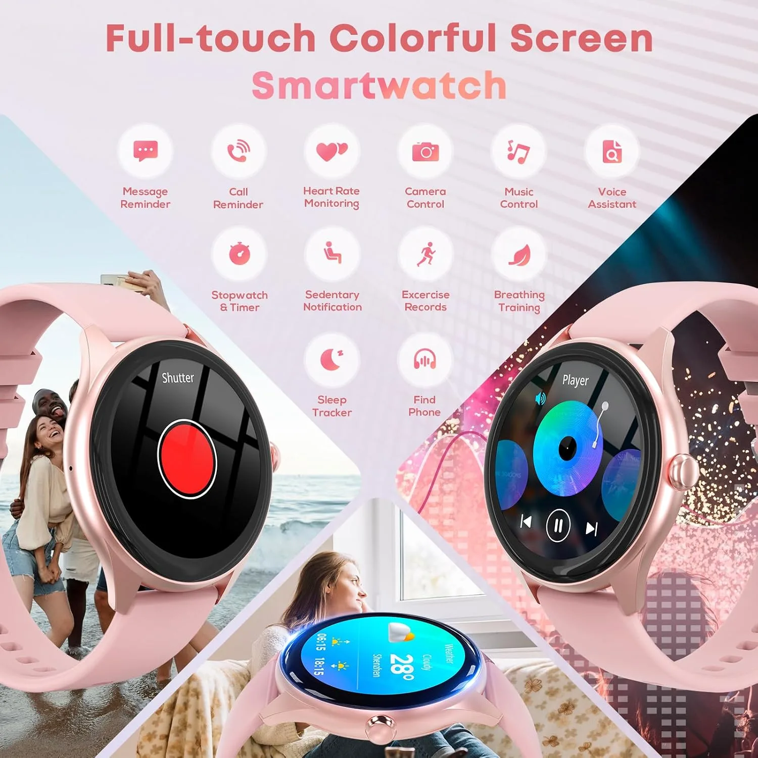 Smart Watch for Men, 1.39" HD Touchscreen Smartwatch with 120 Sports Modes,Heart Rate/Sleep Monitor, Music Control Fitness Watch for iPhone/Android (New Pink)